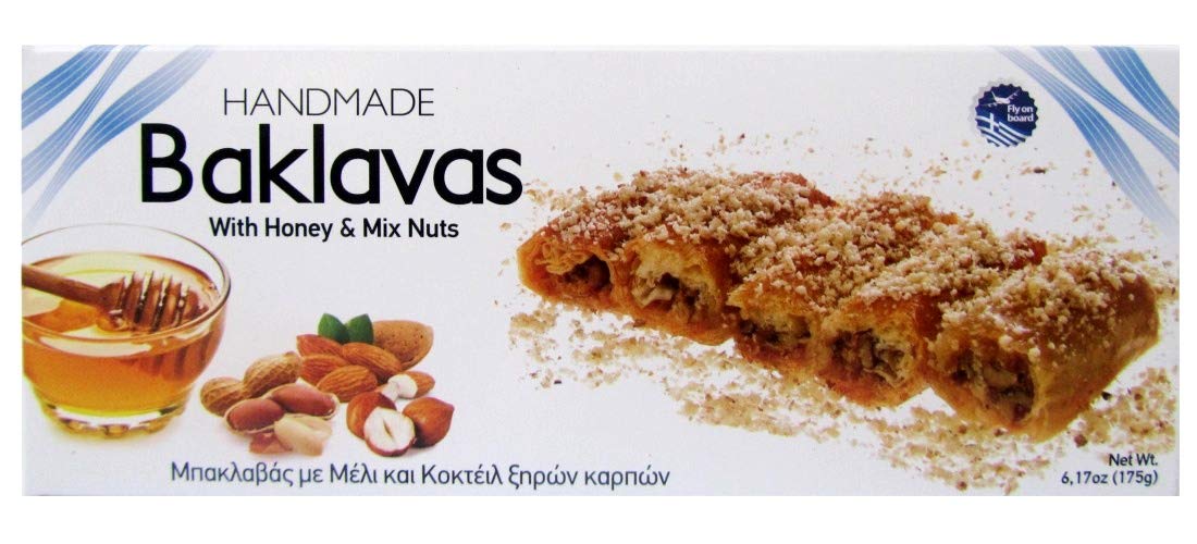 Baklavas hecho a mano, todo natural, elige tu relleno favorito, importado de Grecia, Candianuts - Caja de 6.17 onzas con 5 piezas (con miel y nueces