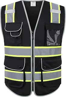 JKSafety Safety Vest for Men Women Reflective Hi Vis JK901 Black S | 9 Pockets, 4 Reflective Strips with Neon Trim High Visibility Lightweight Constructions & Outdoor Activities