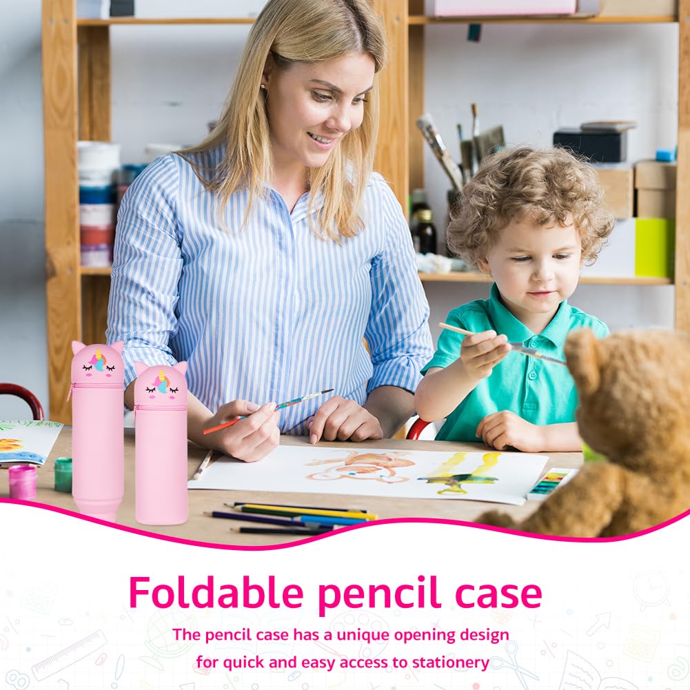 AMFUN 2 In 1 Soft Silicone Pencil Case,Pen Bag,Large Table Pens Holder,for Kids, Students, Adults, School,Office, Pink Unicorn, 25*15*2.5cm, Modern - View #5