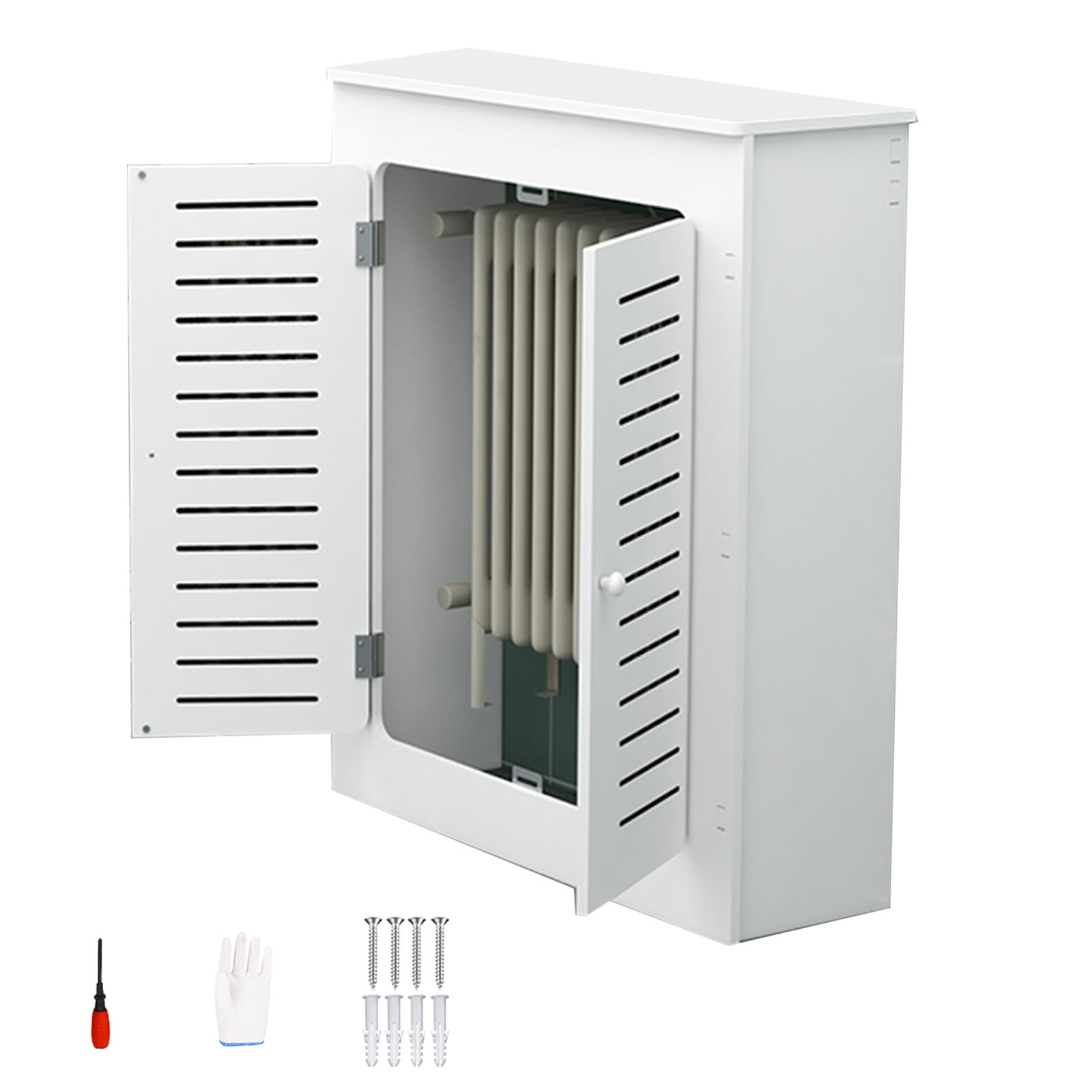 PVC Heizungsverkleidung, Hohle Heizungsregal Im Modernen Stil mit 2 Türen, für Zuhause, Wohnzimmer, Schlafzimmer, Flur, mit Regal, Zum Verstecken Überfüllter Rohre(White,50 * 80 * 20cm/20 * 31 * 8in)