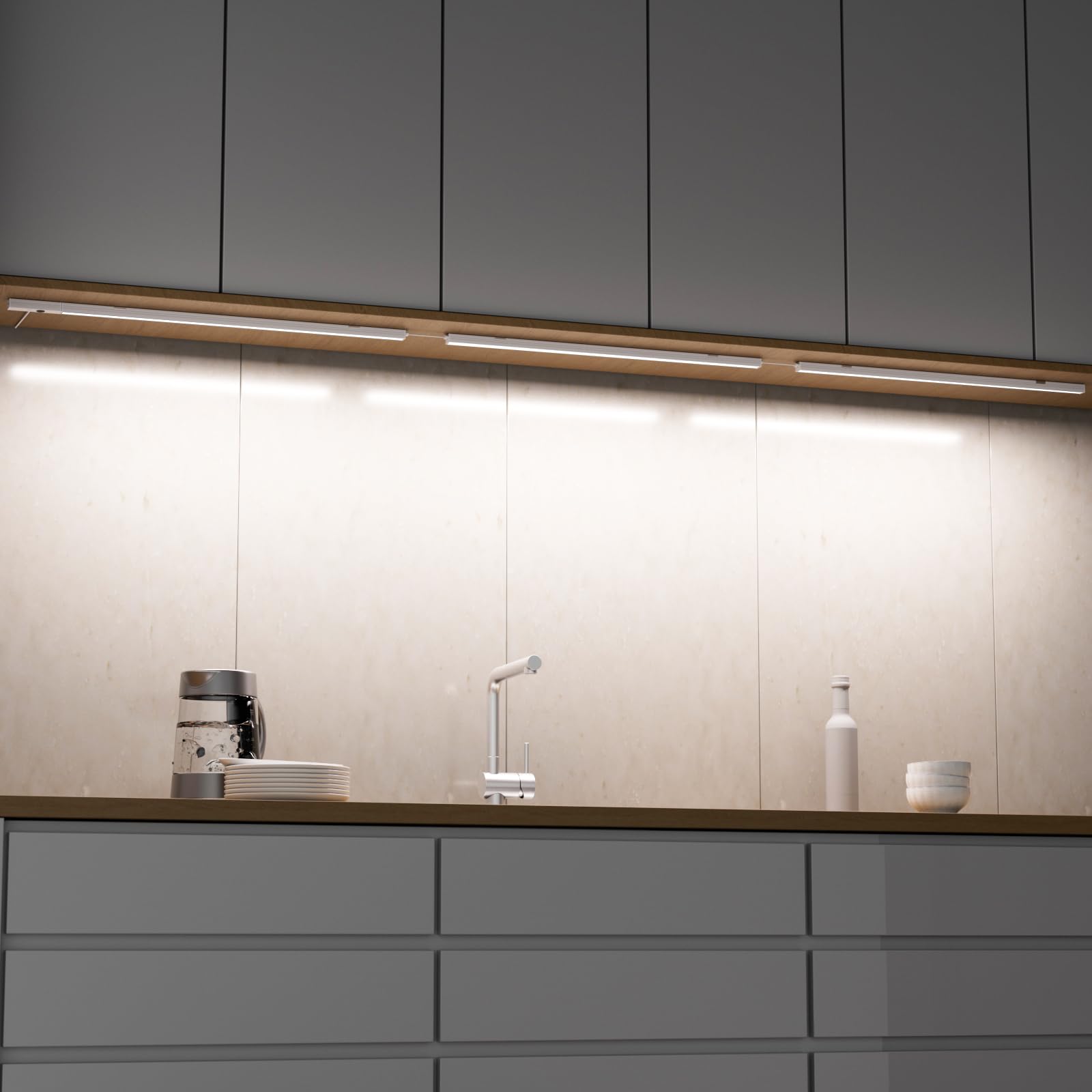 ENUOTEK Oświetlenie szafki 60 cm z czujnikiem ruchu, płynną regulacją jasności, oświetleniem LED pod szafką 10 W 800 lm, 5 opcjami kolorów oświetlenia, 3 lampami
