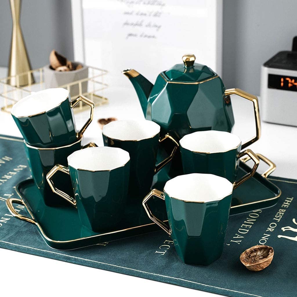 Service à Thé 8 Pièces Service À Thé Théière En Céramique Tasse Avec Plateau Café Porcelaine Heure Du Ensemble Bouilloire Cafetière Cadeau Cuisine