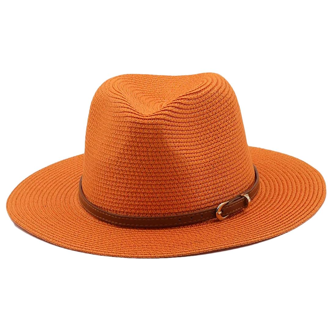 EYRMQWJPC Wide Brim Sun Hat, Unisex Straw Hat Multicolor Wide Brim Sun Protection Beach Jazz Panama Cap Brown Belt(Orange)