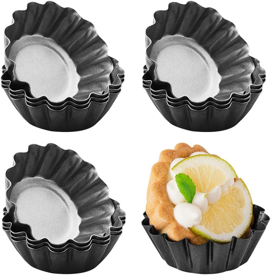 BIG BOX- Egg Tart Mold, 6 Carbon Steel Non-Stick Pan Mini Pie Mould, Muffin Cupcake Pudding Baking Cup Maker for Chinese Tarts, Pies, Cakes