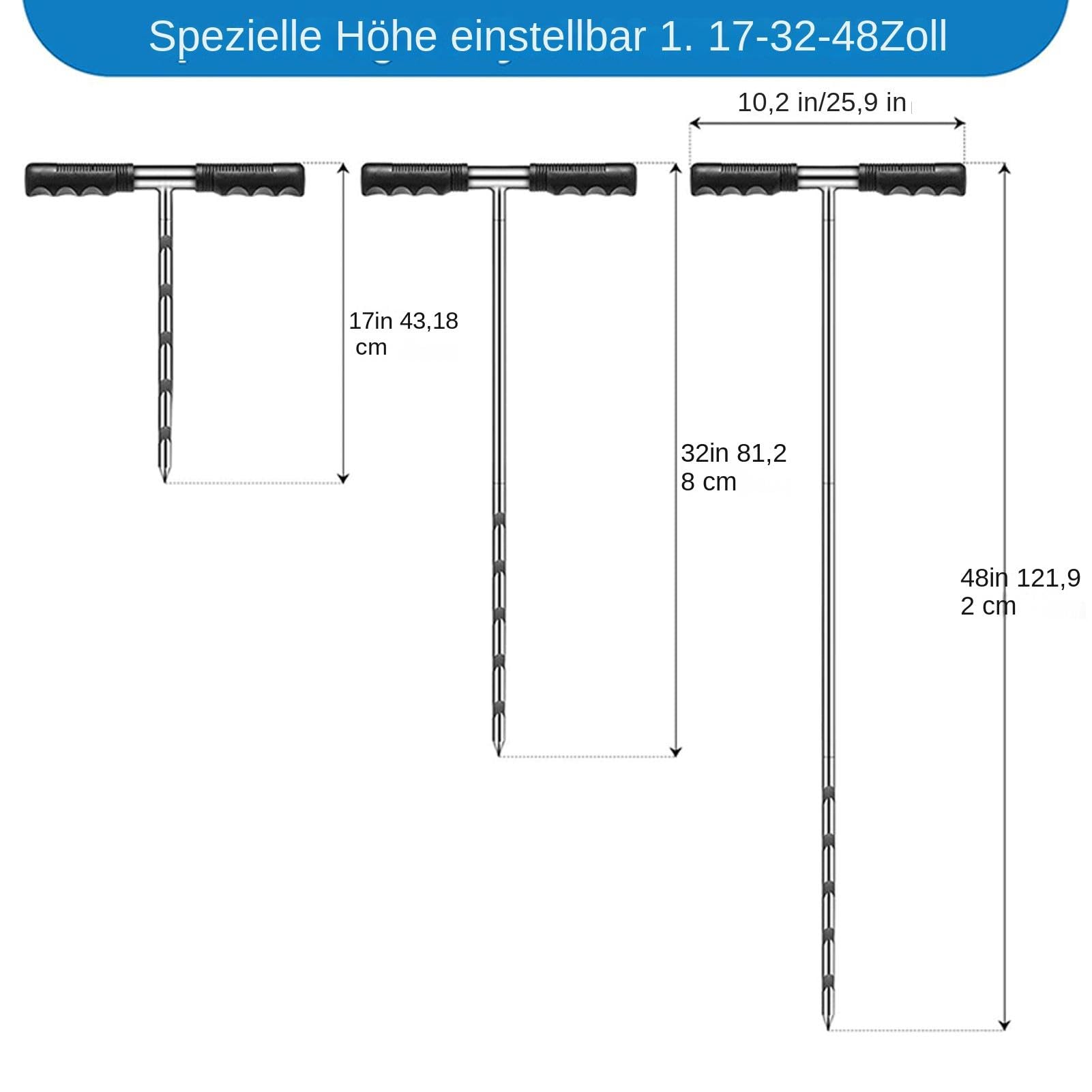 Bodenprobensonde,Bodensonden für die Bodenprobenahme, Erdsondenstab aus Edelstahl mit T-Griff, inklusive Handschuhen, 17-32-48 Zoll verstellbares Bodenkern-Probenahmewerkzeug, Garten-Bodentest-Set für