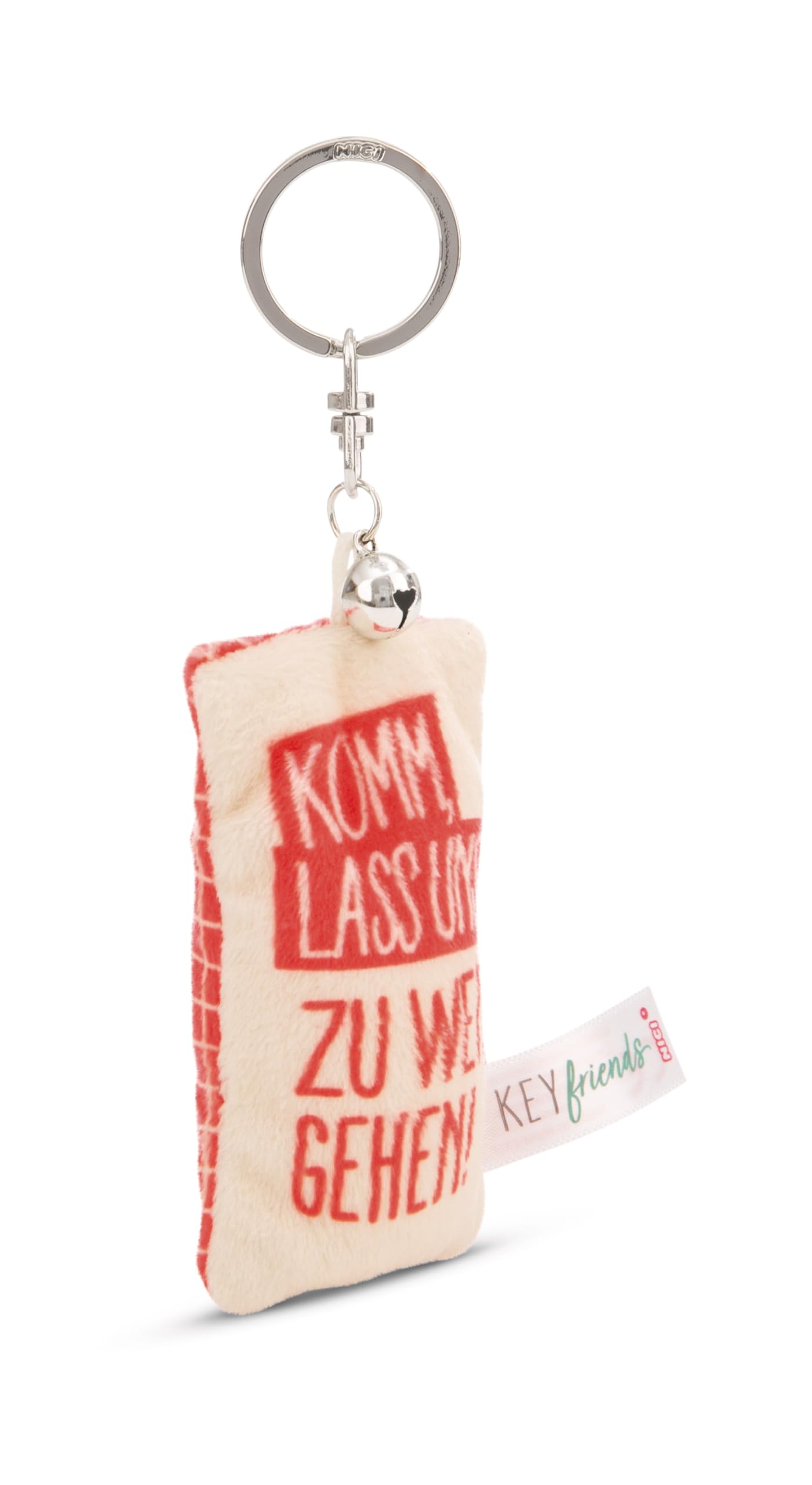 NICI 62114 Mini Plush Key Ring with Bell, Colourful Loyal Companion for Backpack or Bag, Key Holder for Small and Large 8 cm