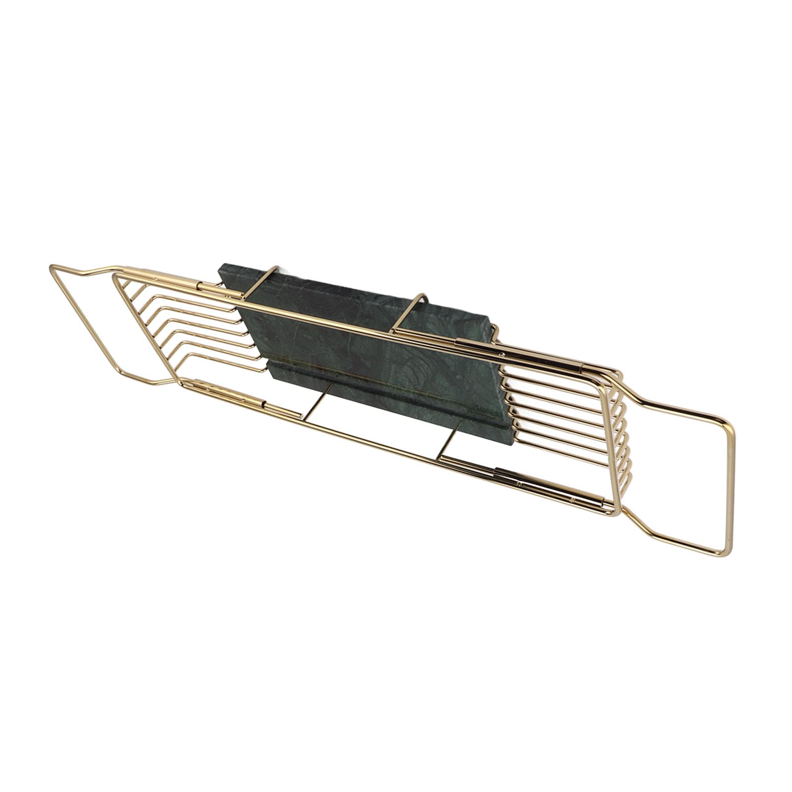 Rejilla para Bañera de Mármol y Metal, Bandeja Extensible Antideslizante con Diseño Multifuncional para Uso en Bañera y Cocina, Acero Inoxidable Mármol (Oro Verde)