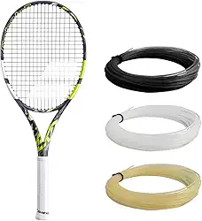 Babolat Raquete de tênis Pure Aero Lite (7ª geração) – amarrada com 16 g White Babolat Syn Gut na tensão média