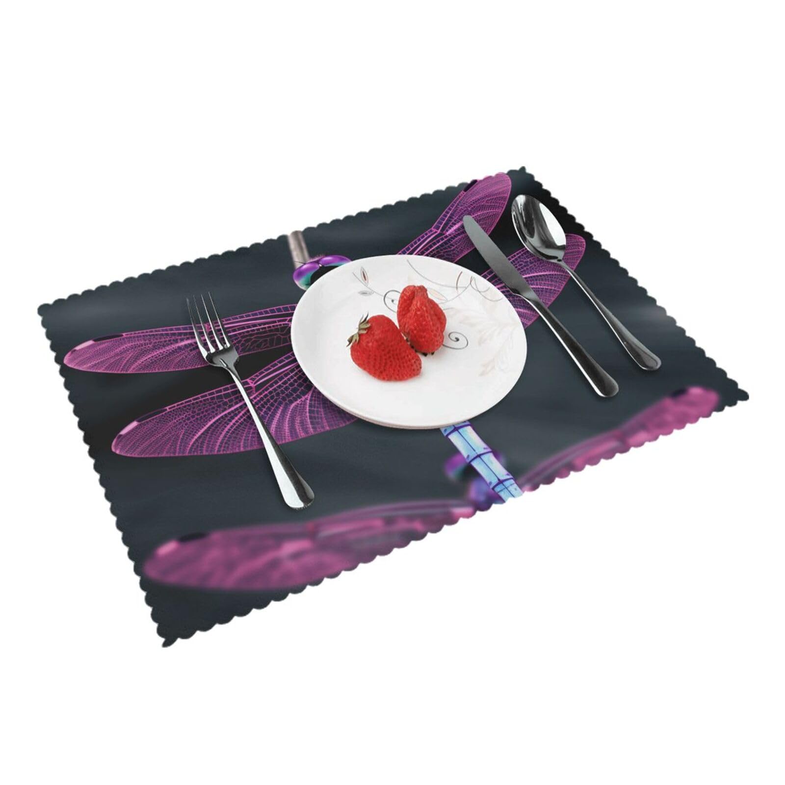 Dragonfly Printed Placemat Heat Resistant Place Mats Set of 4 PCS Washable Kitchen Table Mats, 12x18 Inch