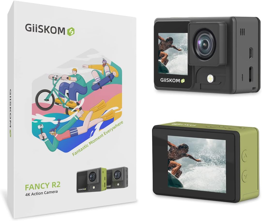 GIISKOM Fancy R2 Action Camera 4k/60FPS 24MP in Dual Screen, 95FT Waterproof Underwater Camera