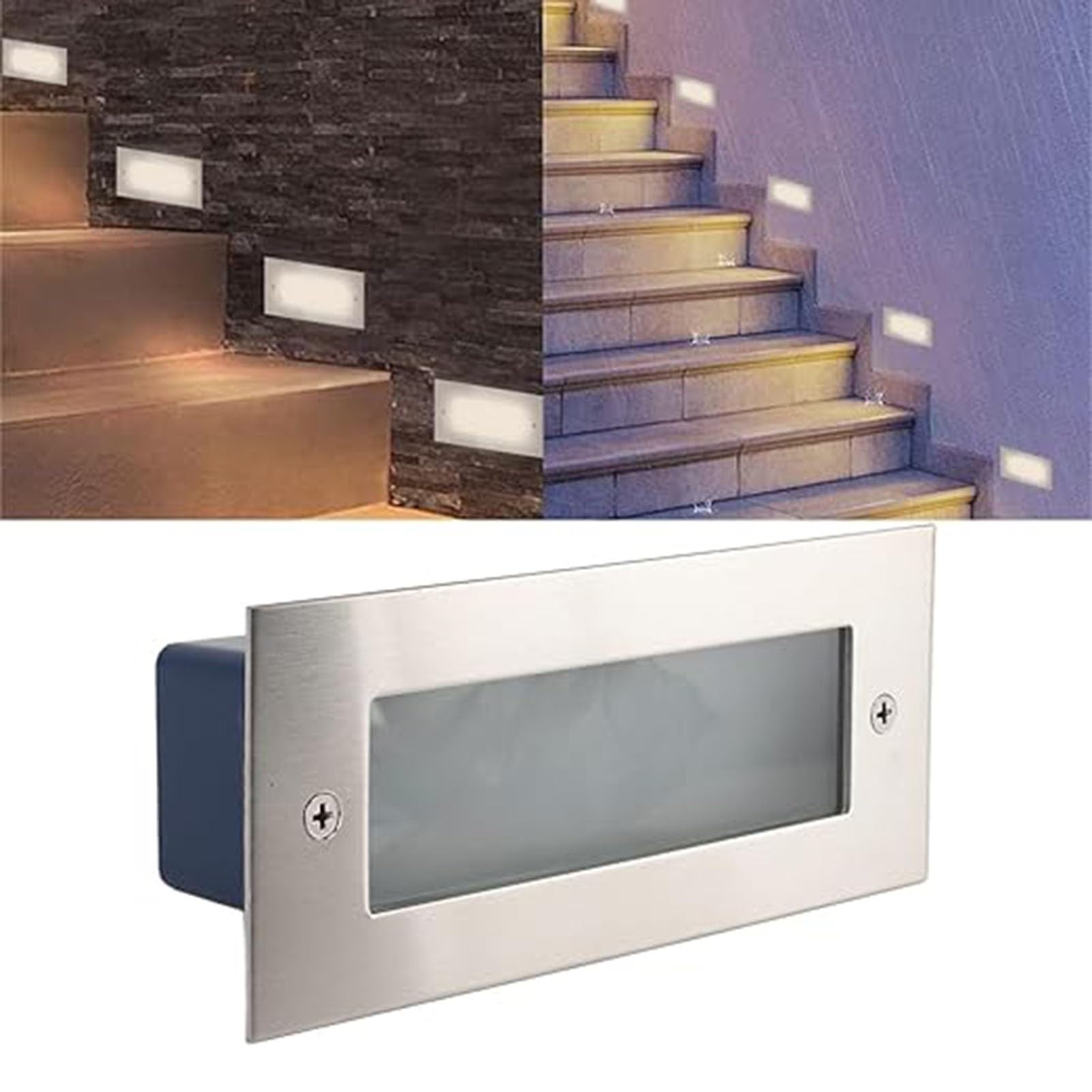 Prostokątna lampa krajobrazowa schodkowa, 85-265 V Ogród zewnętrzny LED Underground Light, IP65 Wodoodporne wpuszczane reflektory Oświetlenie narożne schodów, do ścieżki patio(White)
