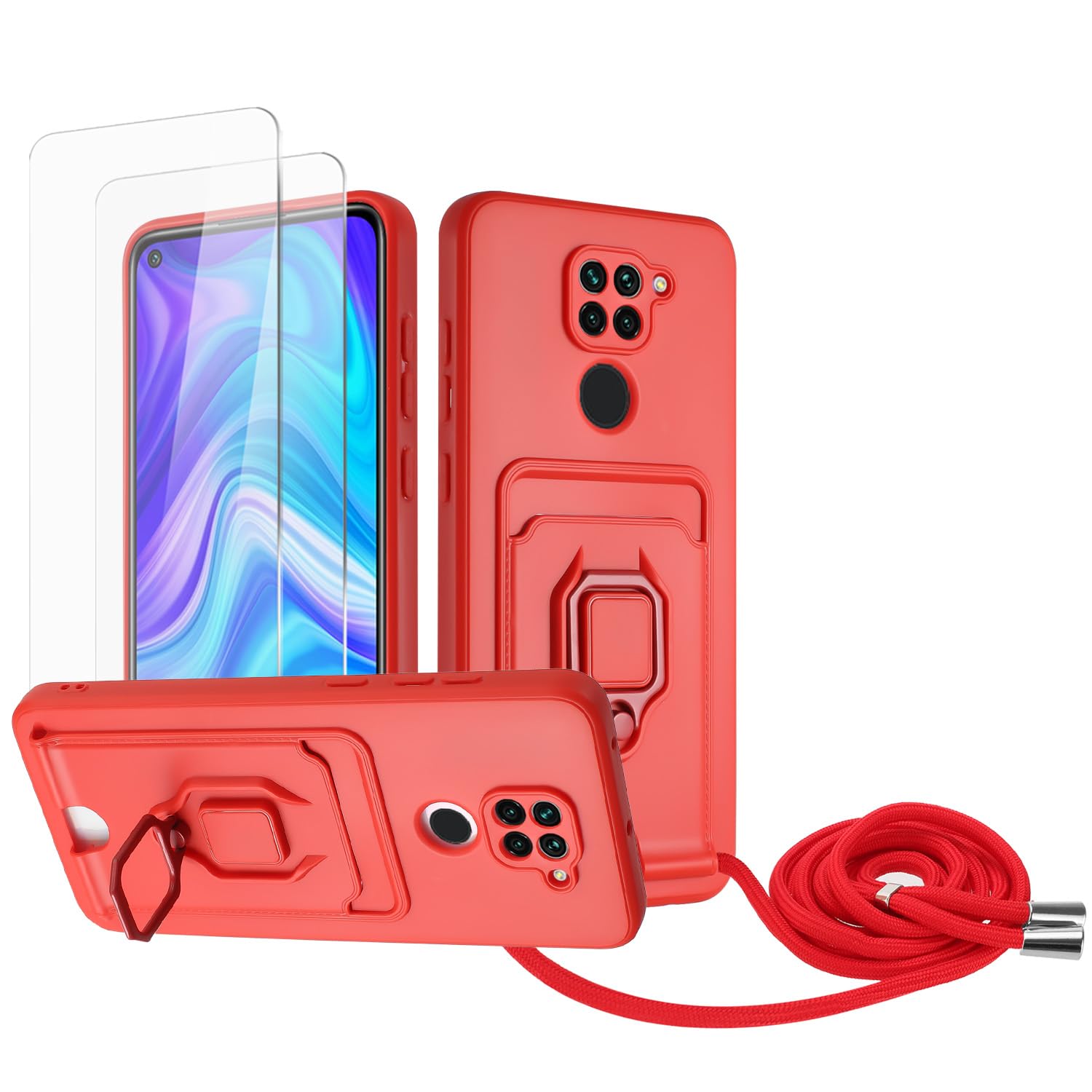 Zallagre Funda con Cuerda Compatible con Redmi Note 13 Pro 5G,[2 Packs Cristal Templado],Ranura para Tarjetas,Cubierta de Cámara Deslizante Proteger,360 Anillo Soporte-Morado — view 64