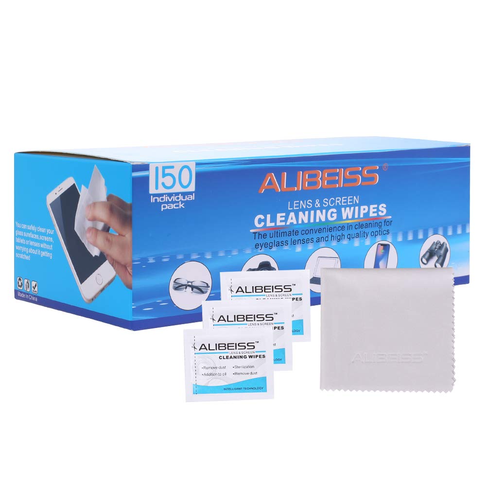 Pre-Moistened Lens Wipes ALIBEISS Screen Wipes for Glasses, Camera, iPad, Tablets, Smartphone, Screens and Other Delicate Surfaces (150pack)