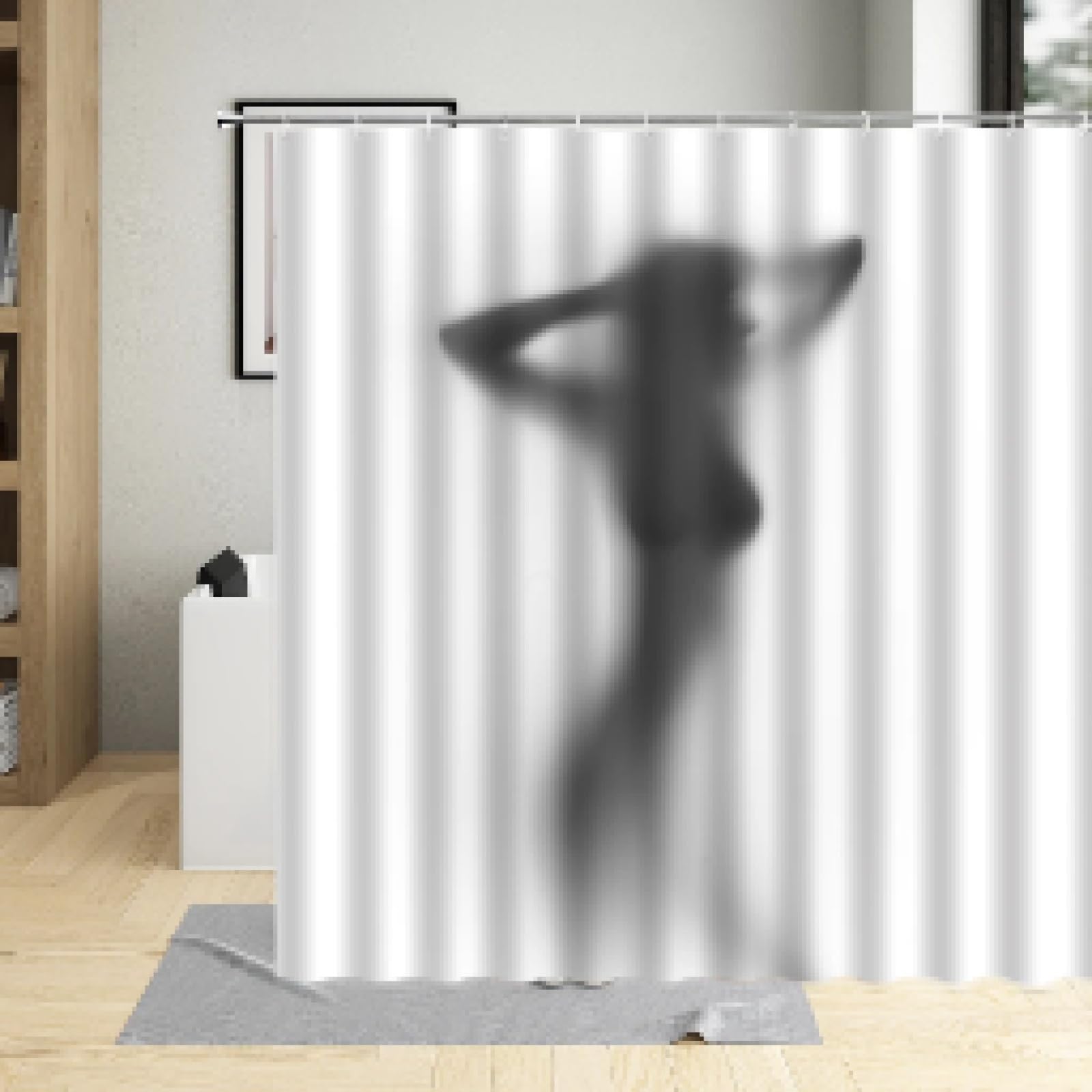 Rideau de douche peinture portrait de fille en tissu imperméable de 70x140cm avec crochets fournis
