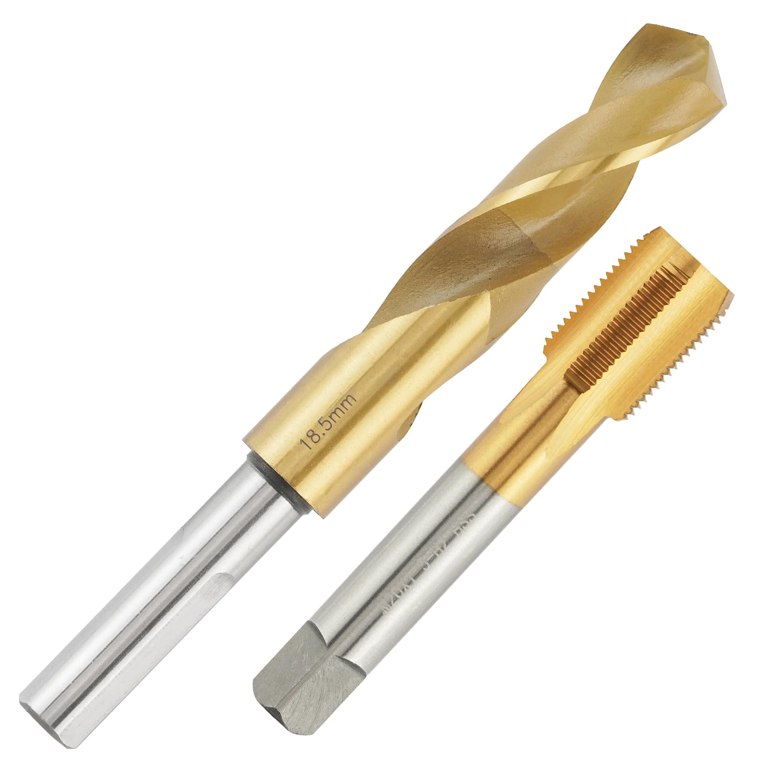 Aceteel M20x1.5 Tap with 18.5mm Drill Bit, Ti-Coated HSS M20*1.5 Thread Tap and 18.5mm Reduced Shank Twist Drill