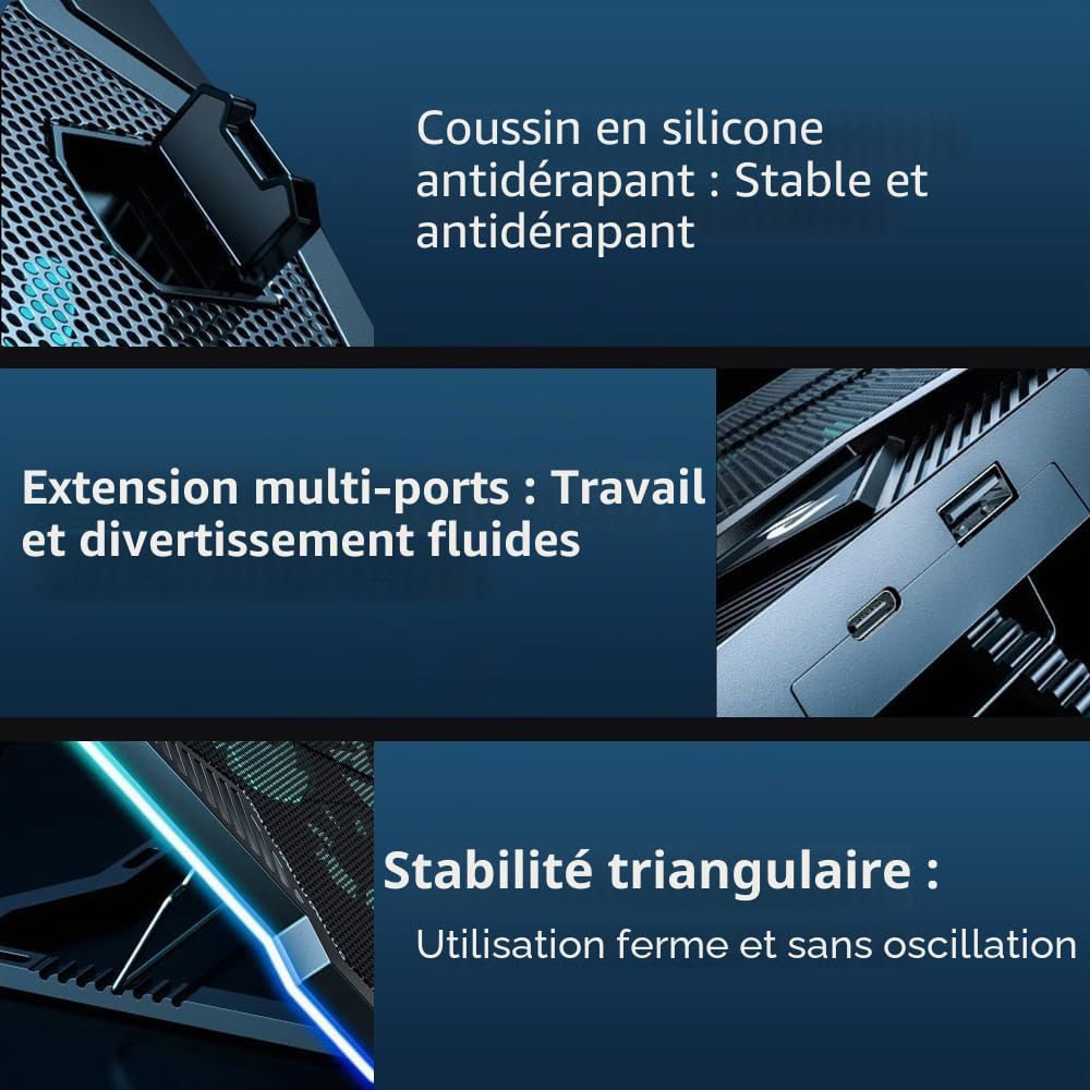 G-Story RGB Wind Refroidisseur PC Portable Ventilateur Ordinateur Portable 12-18" 10 Ventilateurs Silencieux 8 Hauteurs Réglables USB