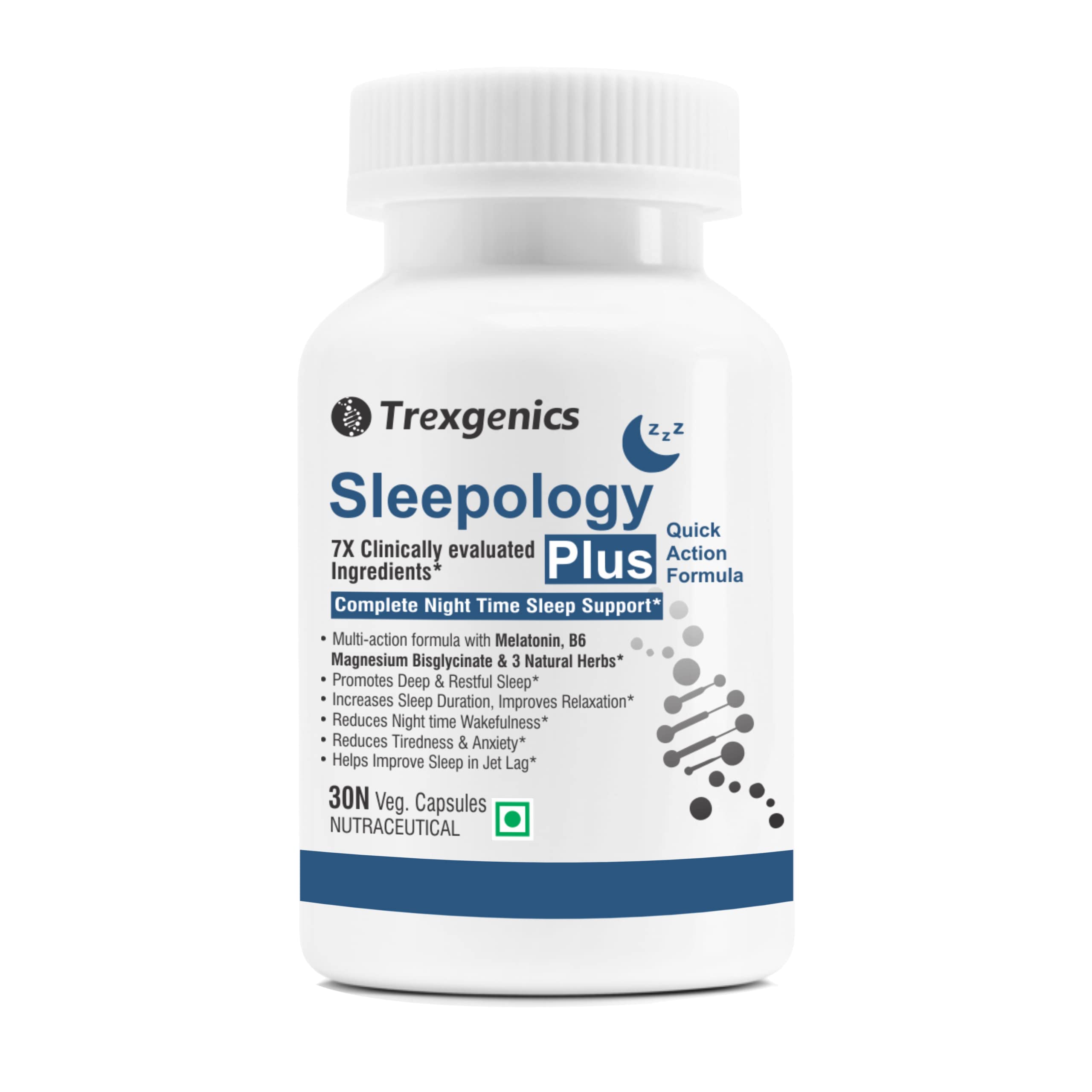 Trexgenics SLEEPOLOGY PLUS Melatonin 10 mg Sleep Support with Magnesium bisglyciante, P5P, Chamomile, Passion flower, Valerian VEGAN & NON-GMO (30 Veg. Capsules) (Pack of 1)-image-18