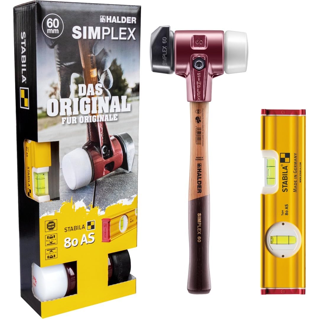 HALDER - Plusbox Galabau, martillo de seguridad SIMPLEX D60, composición de goma con soporte/superplástico y nivel de burbuja STABILA | 3027s024