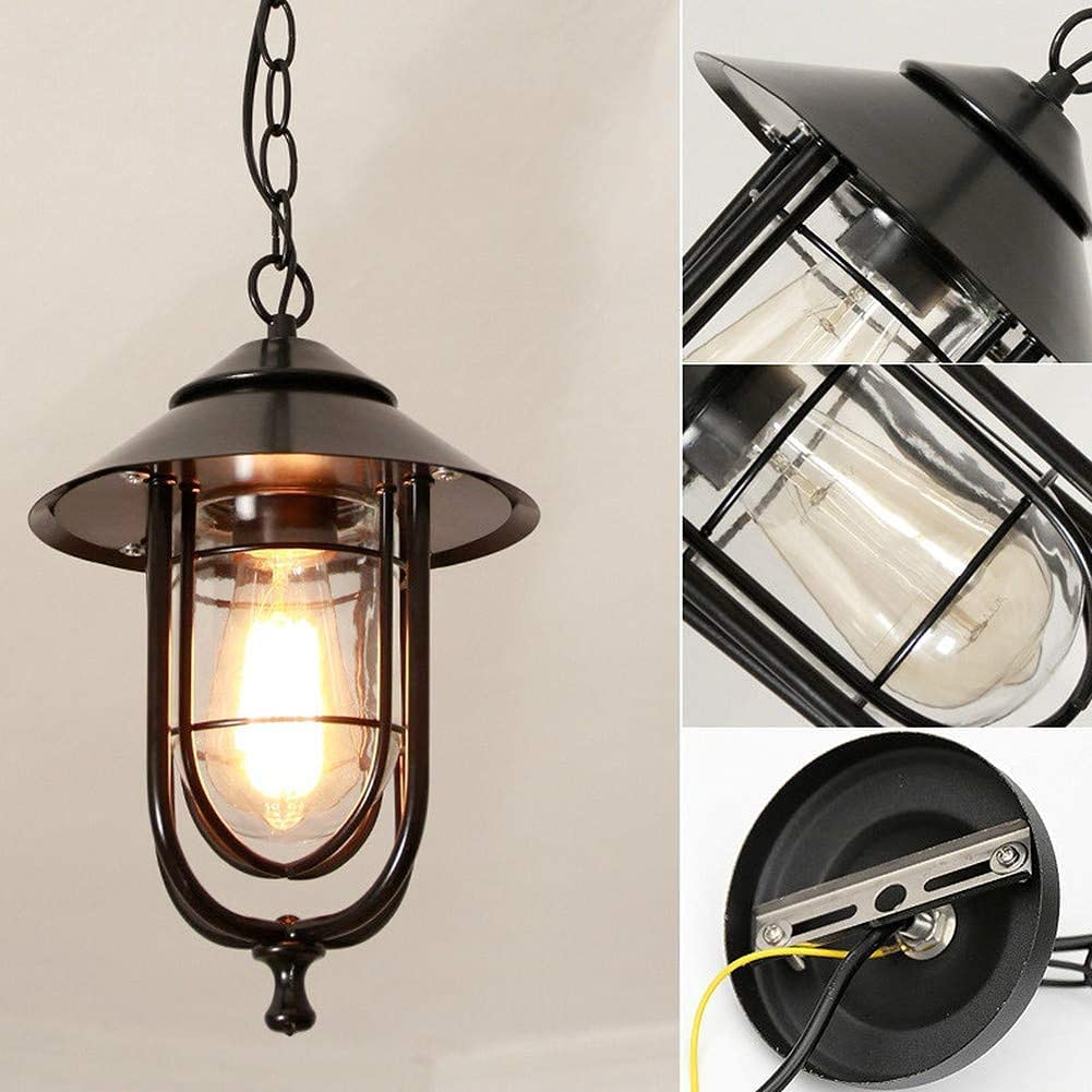 1-Light Exterior Hanging Lantern Lighting for Porch, Indoor Outdoor Pendant Light Fixtures, Height Adjustable Farmhouse Light with Sanded Black Finish Clear Glass Interesting