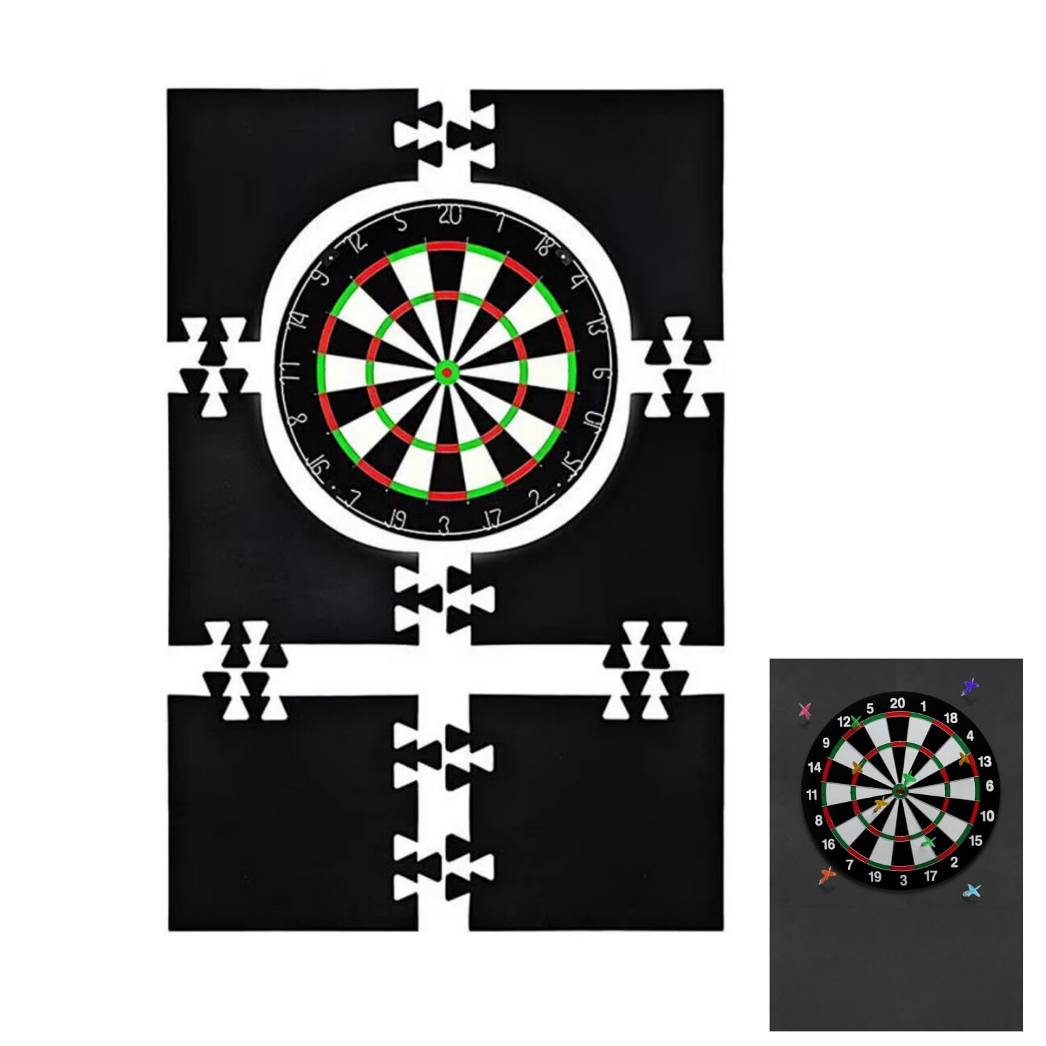 Extended Dartboard Wall Protector, 71x104cm - Rectangular EVA Foam Dart Board Surround Backing, 6pcs Spliced Modular Protection Tiles for Game Room, Home Bar, Garage, Large Cork Alternative Backboard
