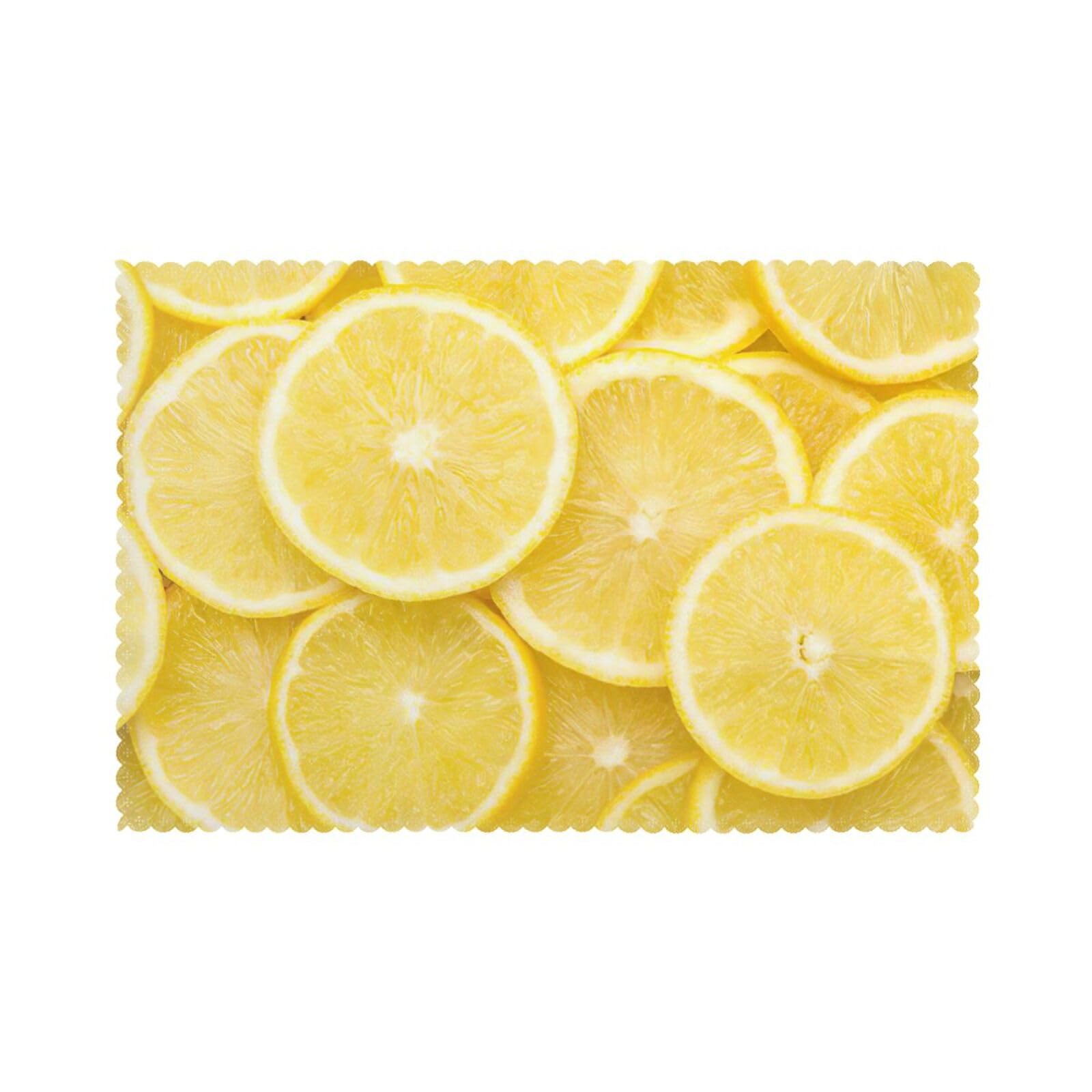 Yellow Lemon Print Placemats for Dining Table Set of 6 12x18 Inch Table Mats for Party Kitchen Dining.