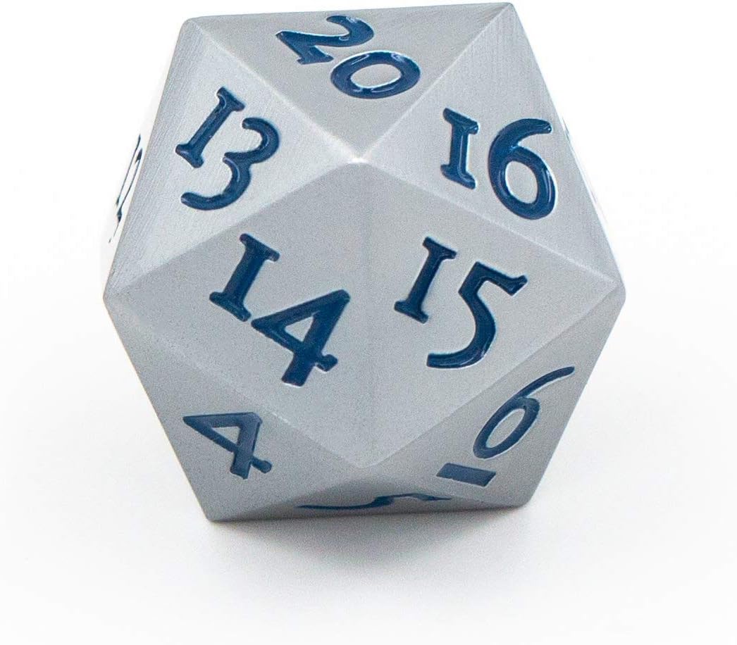 Extra Large Solid Metal D20 Spindown/Countdown Dice Silver Life Counter for MTG Magic Commander EDH Extra Heavy