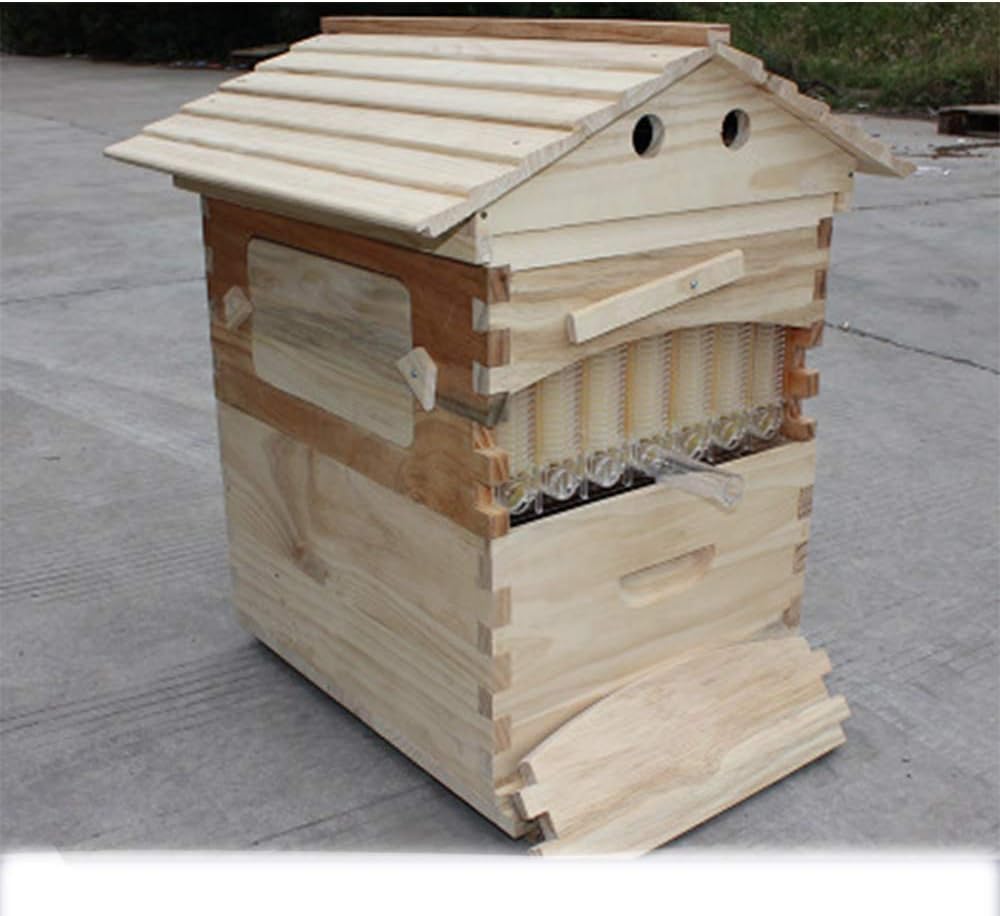 XBTECH 7PCS Wooden Bee Bees and Beekeeping Equipment Hive Frames Beehive Bee Supply Tool Automatic honey Hive Beehive with Hive flow Wooden House