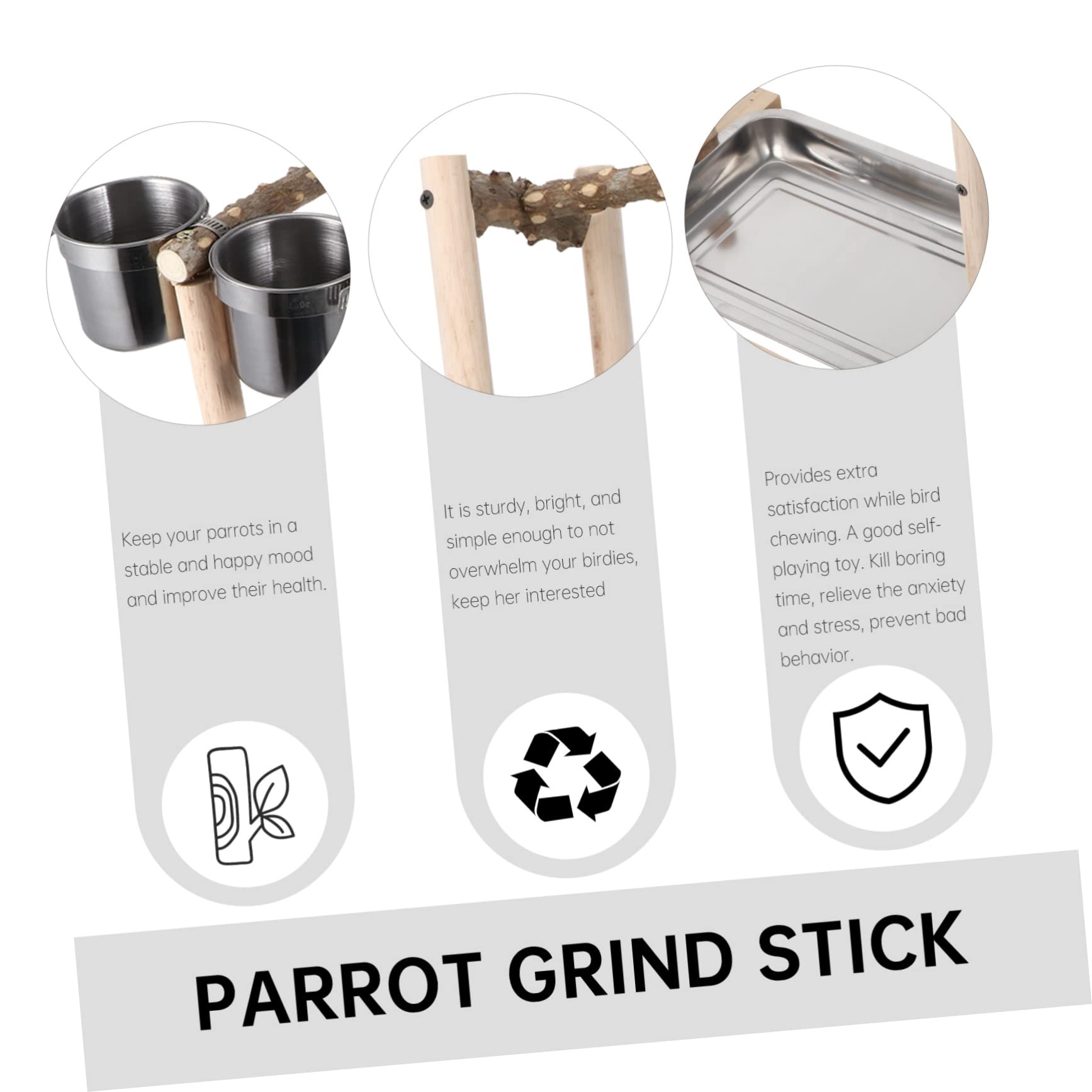 BUGUUYO Stainless Steel Bird Food Box for Parrots Easy Install Wooden Ladder Parrot Playground Stand