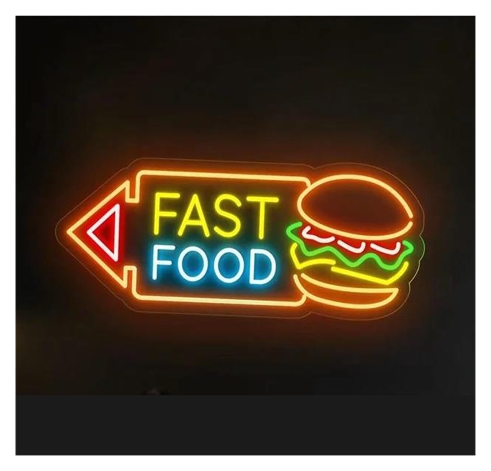 SHOUXI Sign Lamp Burger Fast Food Arrow Neon Sign, Fast Food Shop Light Wall Decor Hamburger Restaurant Coffee Shop Decor 50cmх20cm(A)