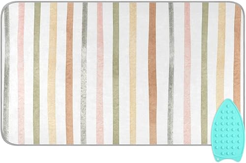 Wajiw Tapete de planchar de rayas de acuarela, almohadilla de planchado portátil de viaje con almohadilla de silicona, resistente al calor, tabla de