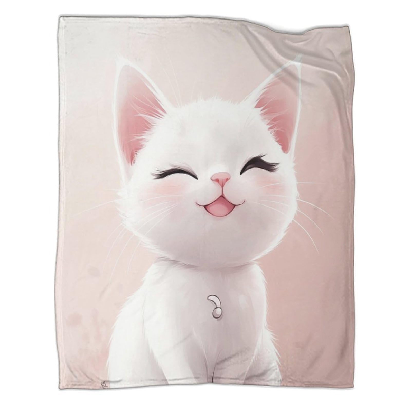 Couverture flanelle chat blanc plaid chaud léger pour voyage et lit enfant 127x152
