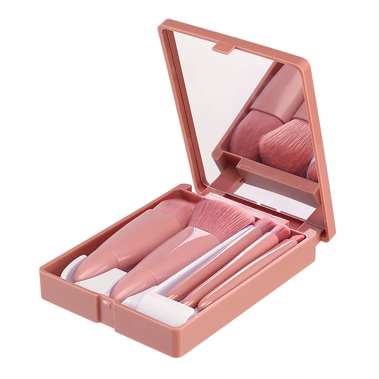 DAQUSU5 Pieces Travel Makeup Brush Set Portable Makeup Brushes with Mirror Box Mini Complete Function Cosmetic Brushes Kit Kabuki Makeup Brush Soft Hair Compact Make Up Brushes Set
