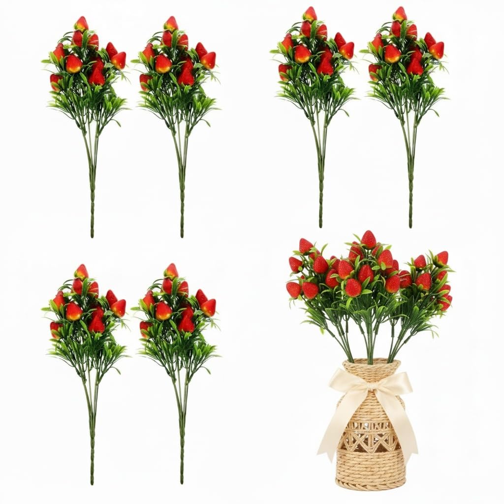 Fraises artificielles décoratives pour arrangements floraux et décoration maison lot de 6