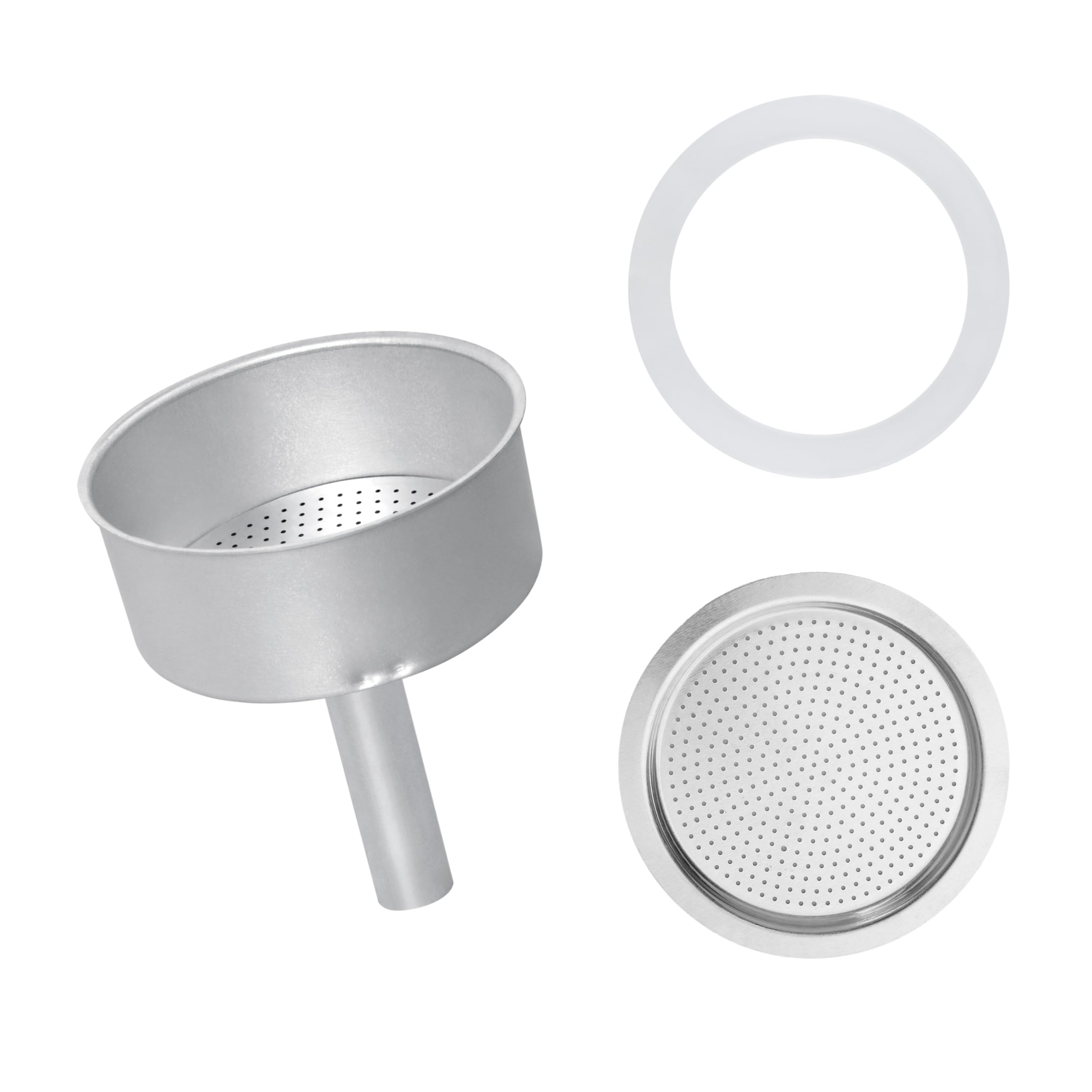 Espresso Maker Filter Basket,moka pot 3 cup Replacement Funnel,moka pot filter For Mocha Coffee Maker Pot with 1pcs Filter and 1pcs Silicone Gasket
