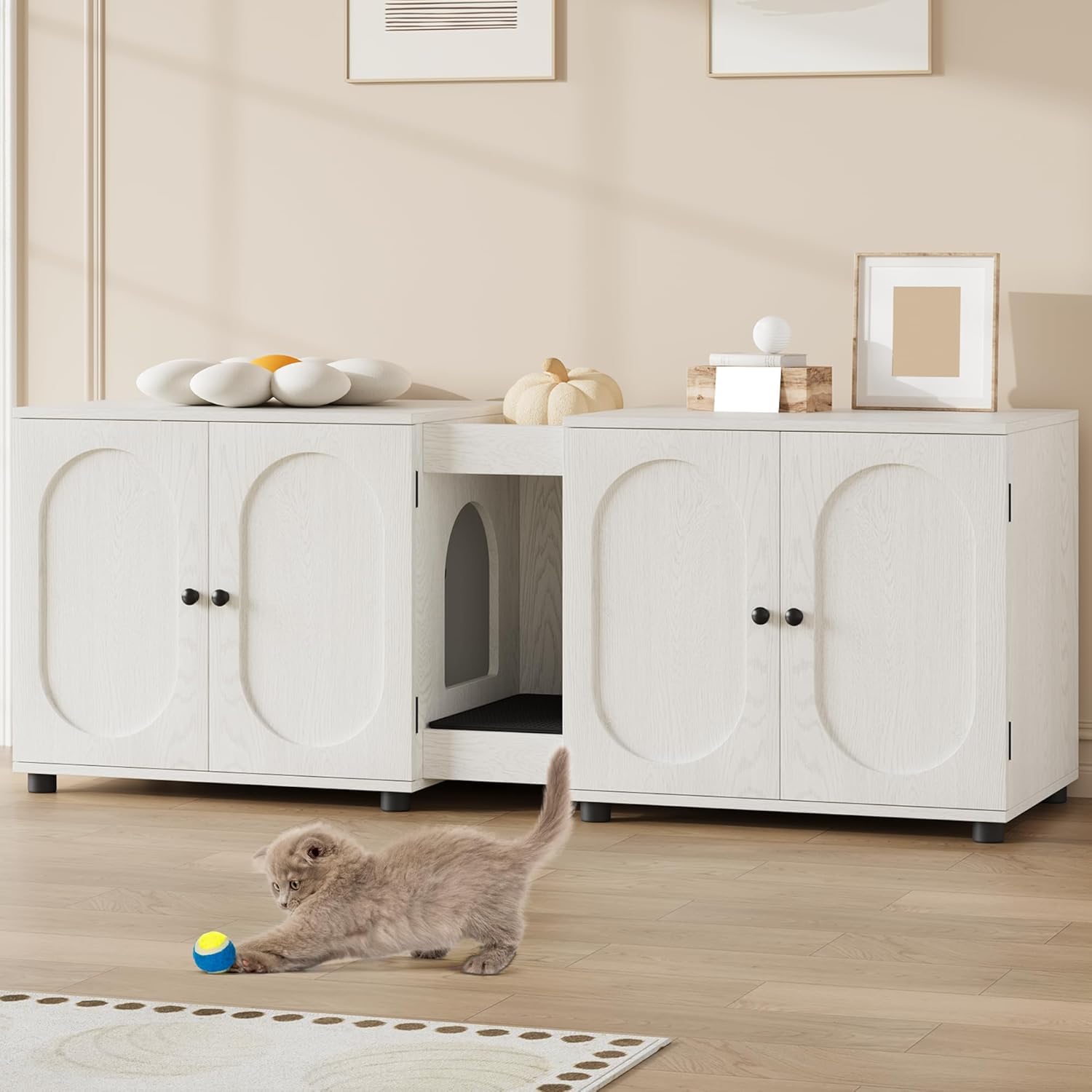 140cm Large Double Cat Litter Box, Waterproof, Ergonomic, White