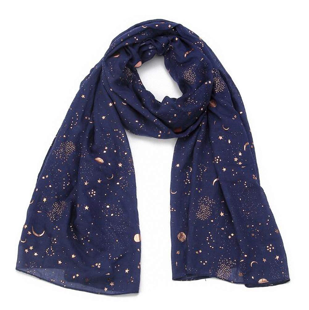 TinpiaFashion Scarf for Women, Lightweight Colorful Shawl with Star Moon Pattern for Girls Ladies Women