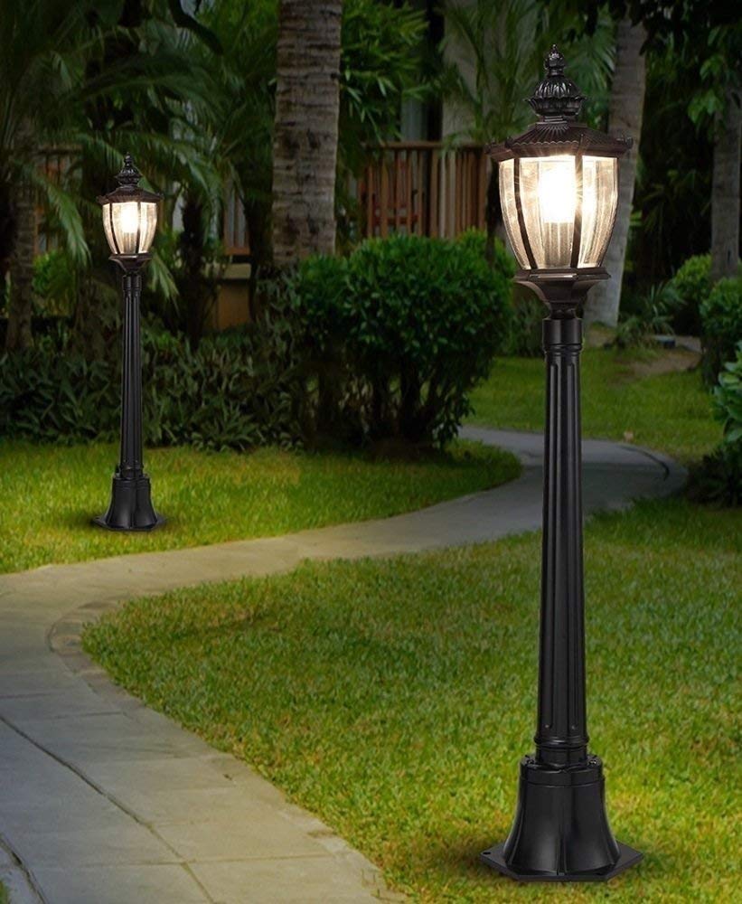 Creative Outdoor Lawn Light Waterproof European Garden Villa Landscape Grass High Pole Community Aluminum Glass E27 Stigma Floor Lamp Street,Black-170cm (Black 210cm)