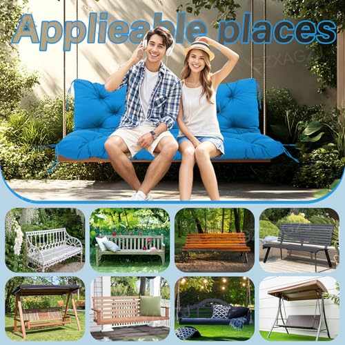 Image of Durable Porch Swing Cushions 60 inch Extra 5 inch Thick Waterproof Outdoor Swing Cushions 3 Seater Replacement with Backrest and 8 Ties Not Easy to Fade Swing Cushion for Outdoor Furniture Patio