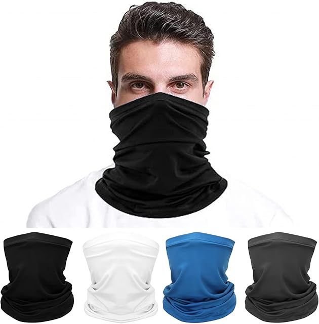 Multifunctional Headwear 4 Pcs Snoods for Men Face Covering Headband Scarf Neck Gaiter Bandana Face Mask for Men &Women Windproof Sports Outdoor Scarf for Fishing Cycling