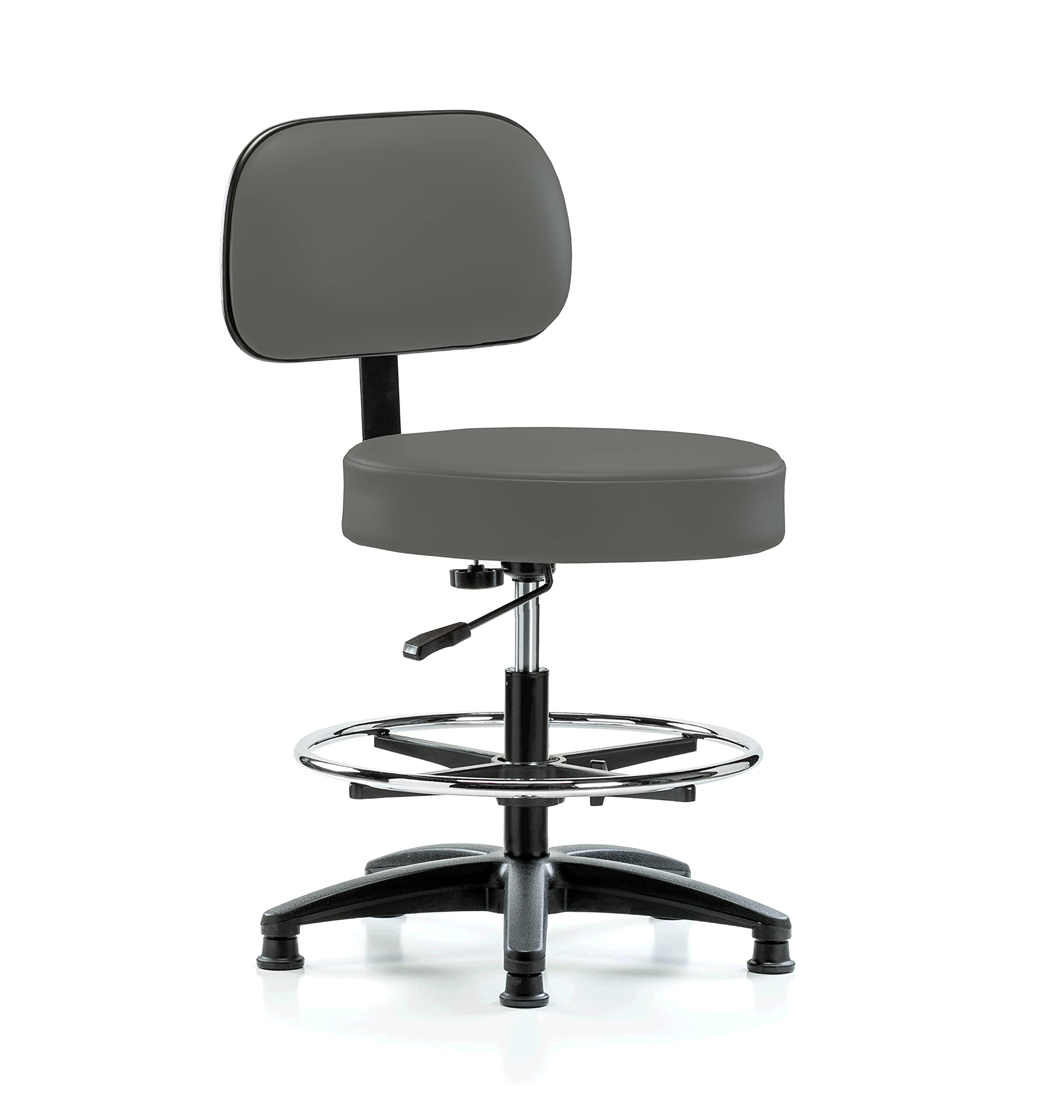Perch Basic Exam Stool with Foot Ring, Glides, 21-28.5", Charcoal