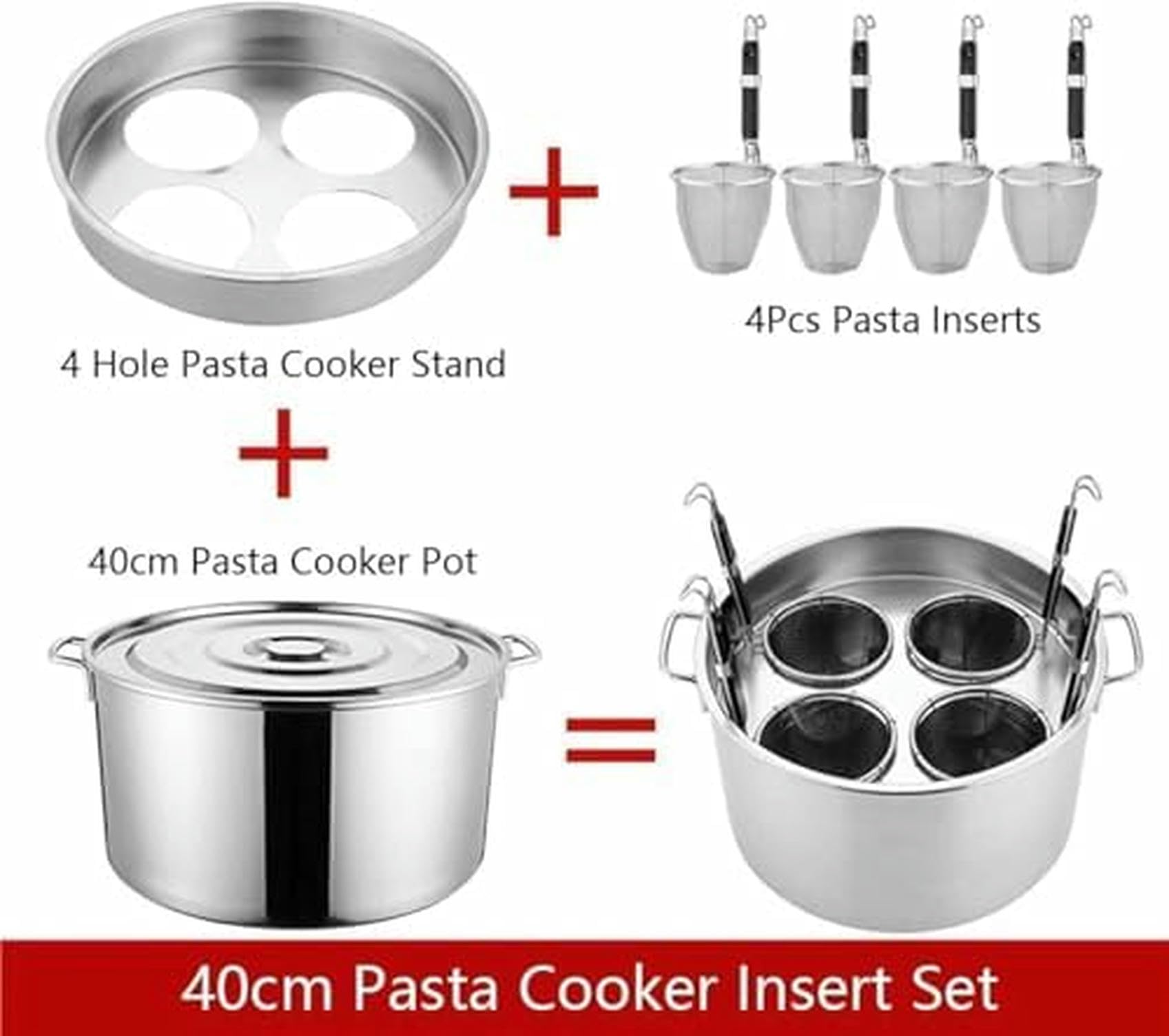 Pentola per zuppa Multifunzionale con colino, utensile per Cucinare la Pasta con cestelli per colino, pentole per Pasta 3/4/5 Fori in Acciaio Inox, pentola per cuocere la Pasta con cestello~/