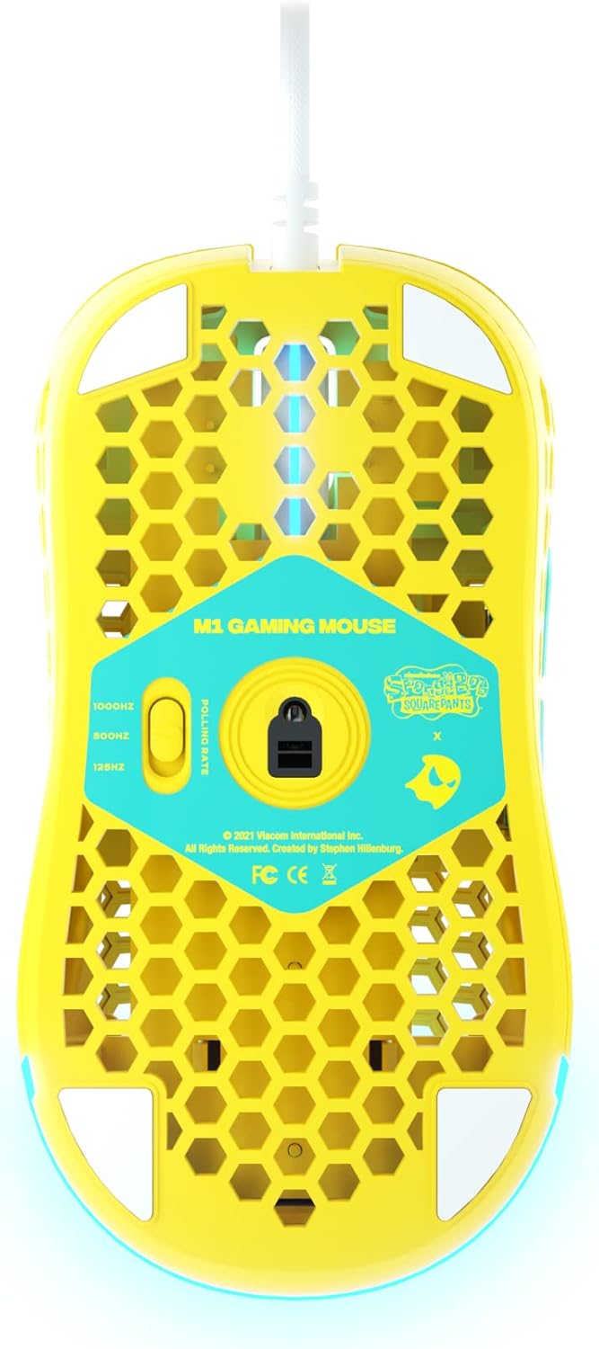 Ghost Keyboards M1 Spongebob Edition - RGB Gaming Mouse with Ultralight Sleeve Cord - PixArt 3360 Sensor for PC, Laptop, Xbox, PS4, Switch (50G)