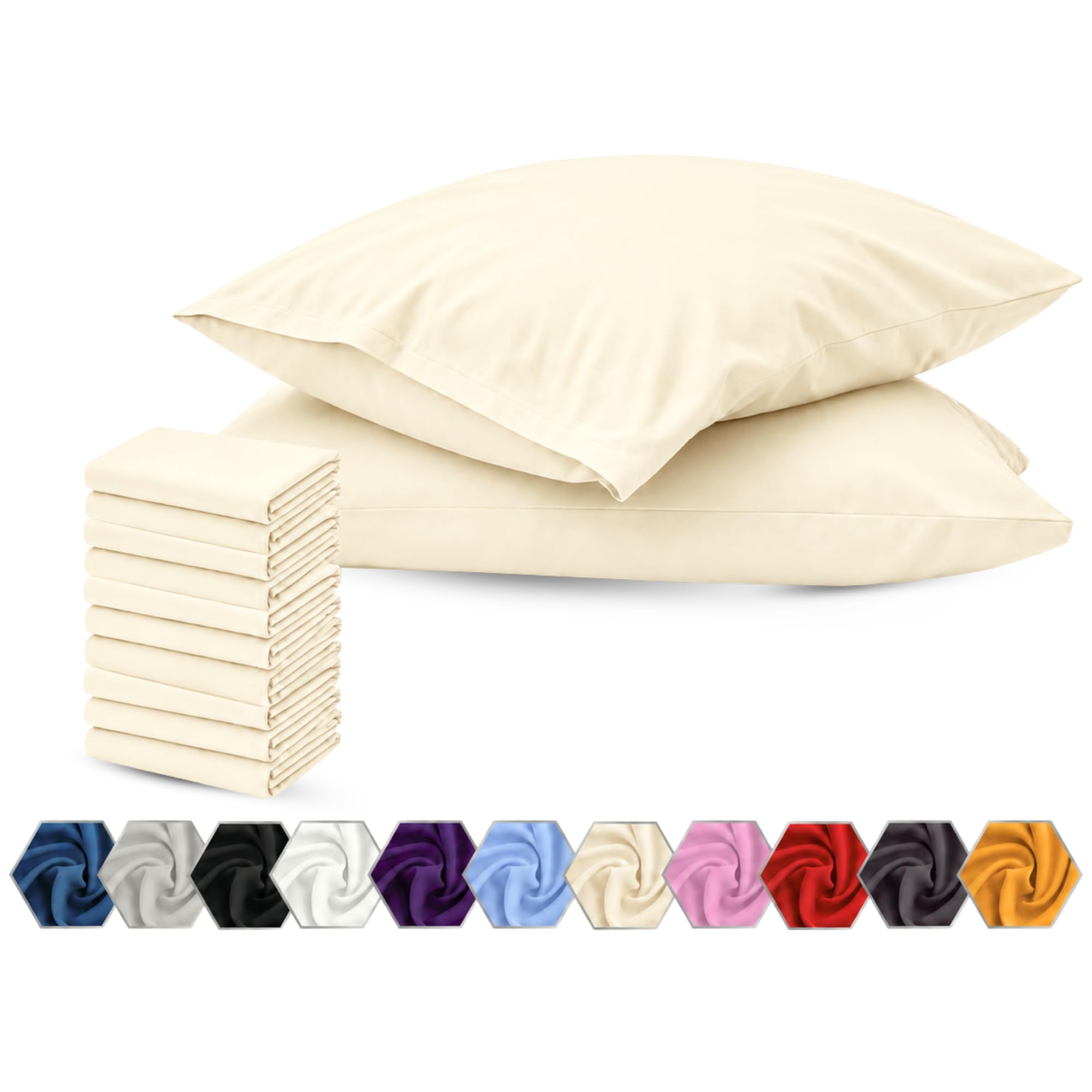 Pillow Cases 10 Pack Cream – 100% Brushed Microfiber Pillowcases