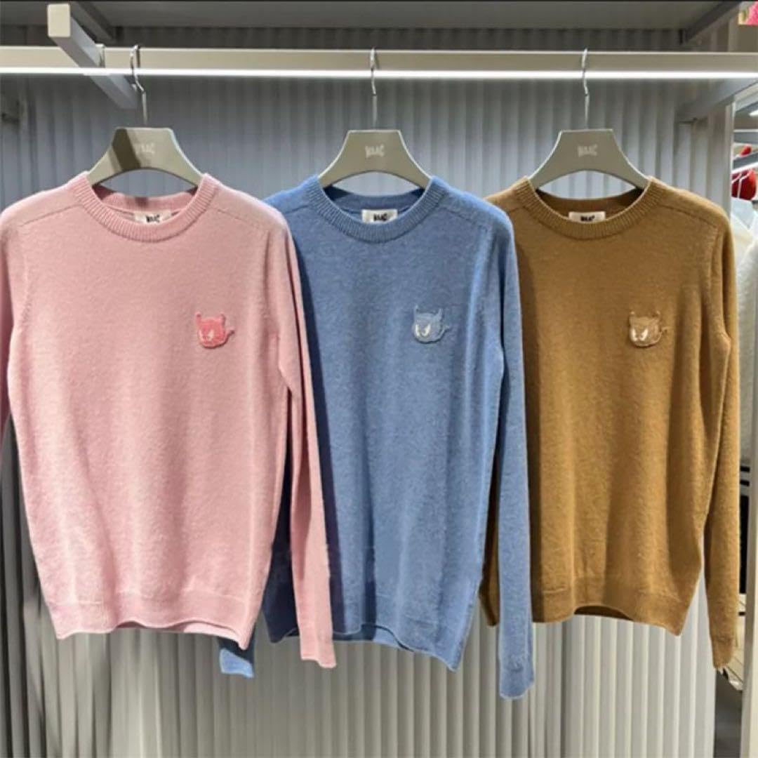 WAAC ワック 長袖ニットセーター 1/M 刺繍 グレー カシミヤ100% waac