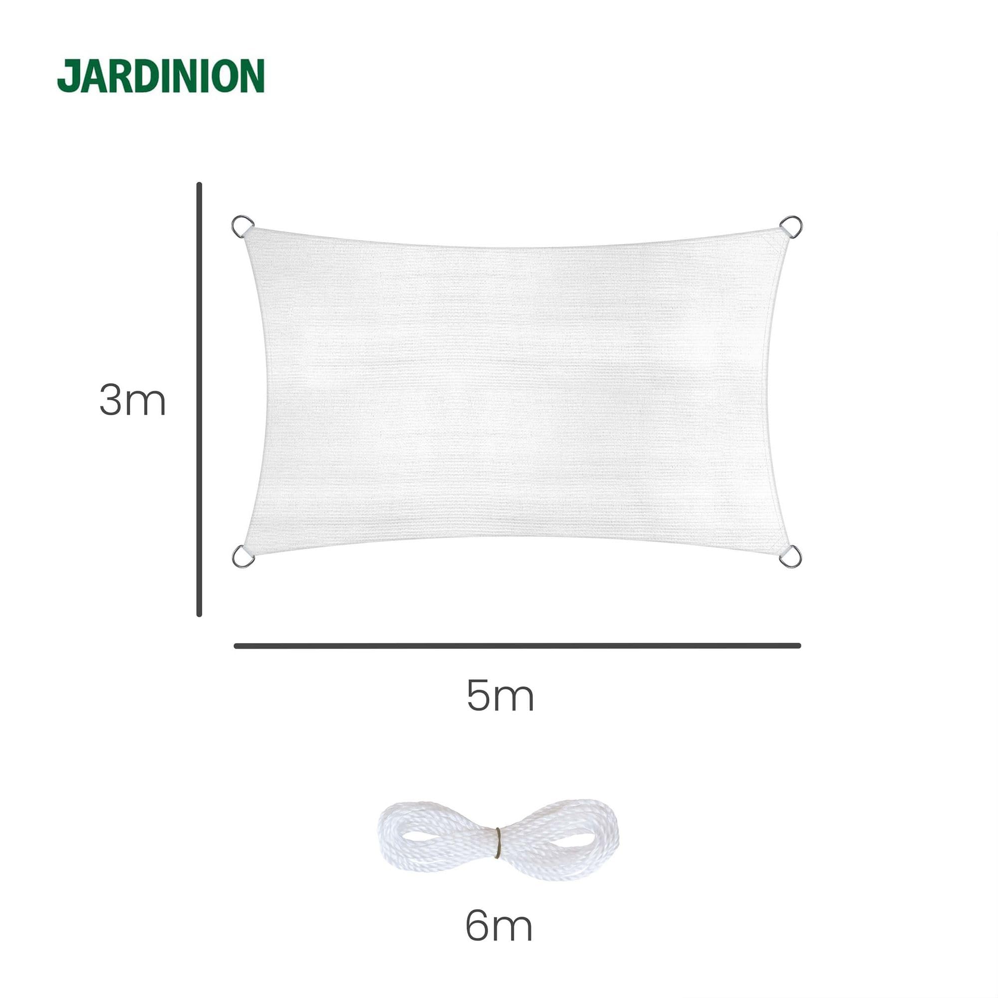 Żagiel przeciwsłoneczny prostokątny 3 x 5m, 180g/m² Biały HDPE | Ochrona przeciwsłoneczna na taras, ogród, balkon i kemping, żagiel przeciwsłoneczny z ochroną UV
