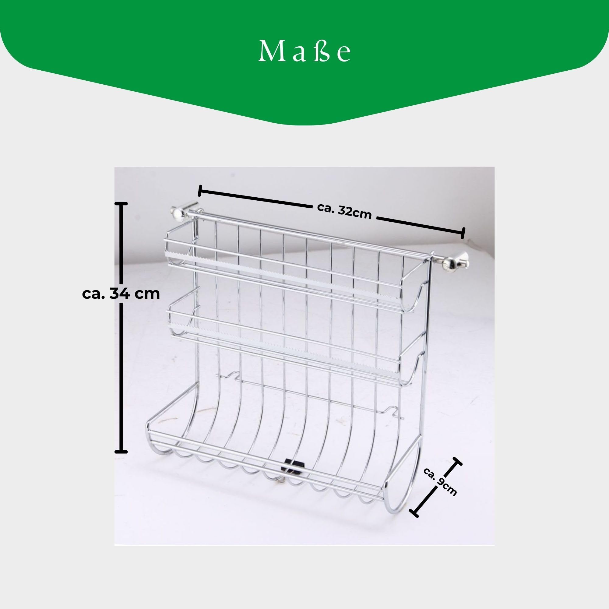 Novaliv 3 unidades de listones de cocina con soporte para rollos de 31 x 33 x 17 cm, soporte para rollos de cocina, sistema de barandilla, barra colgante y soporte para utensilios de cocina para una