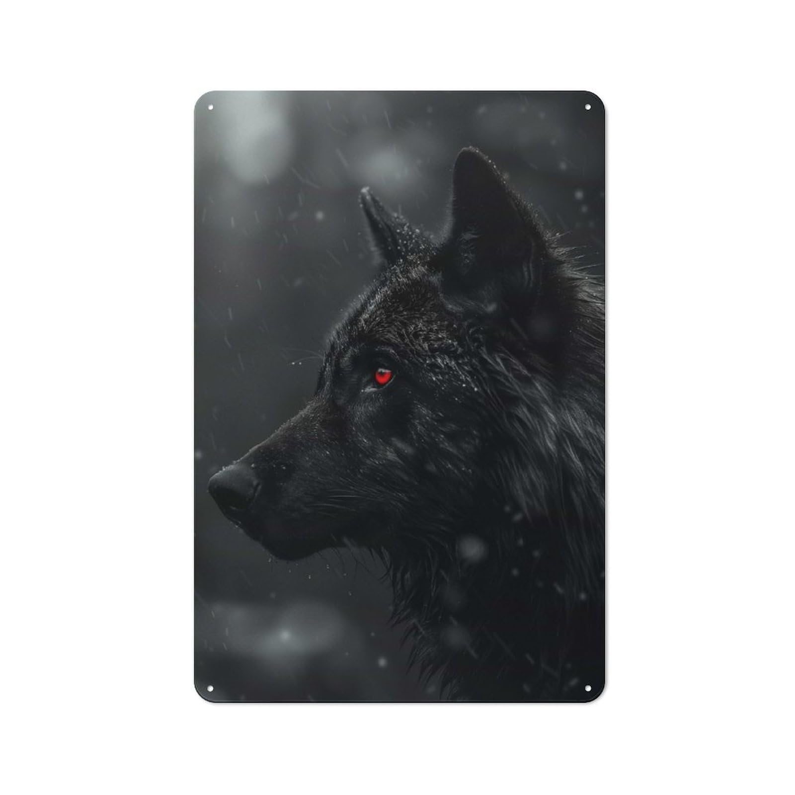 Junmoney Black Wolf Red Eyes Tin Wall Plaque 30X20cm With For Guest Room Or Hallway, For Hallway Wall Decor Fans
