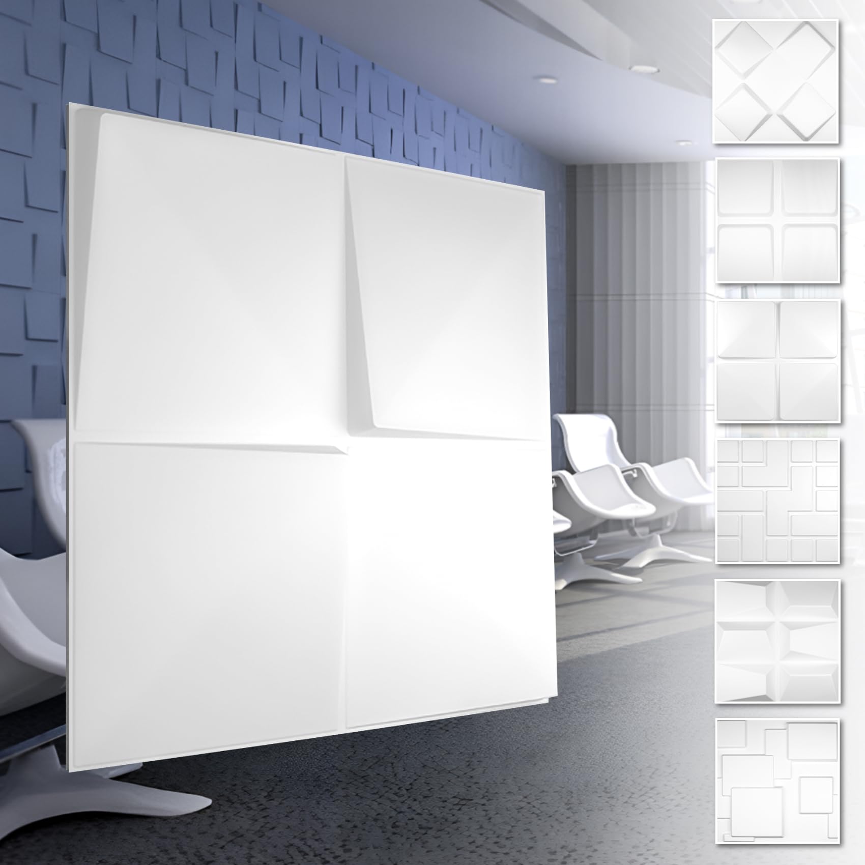 Pannelli murali in PVC 3D - rivestimento murale bianco con effetto 3D - motivi a cubo (5QM confezione economica HD132 50x50cm) pannelli murali moderni per soggiorno