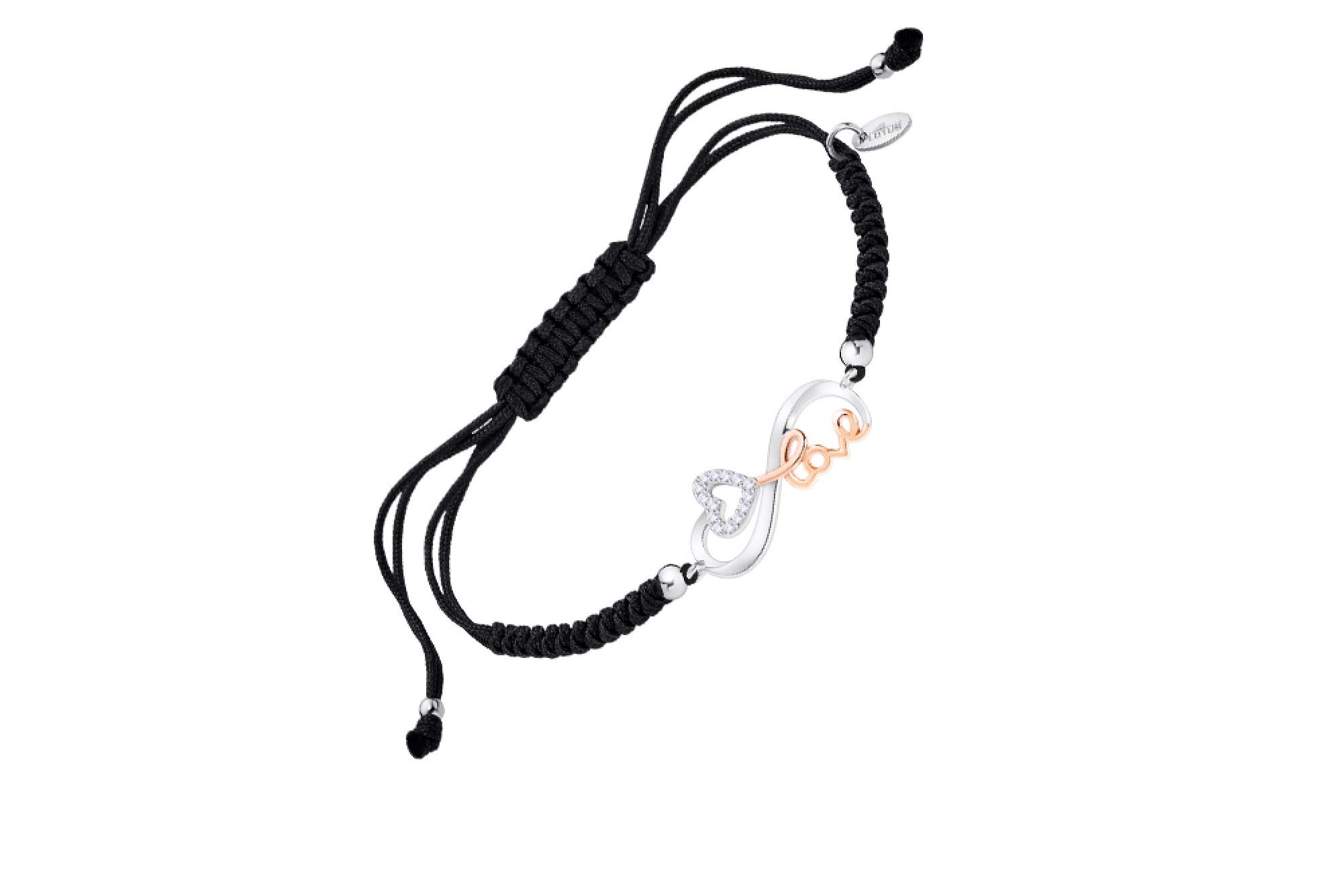 LOTUSPulsera Infinito con Letras Love Y Corazón De Plata Y Circonitas De Hilo Negro Ajustable
