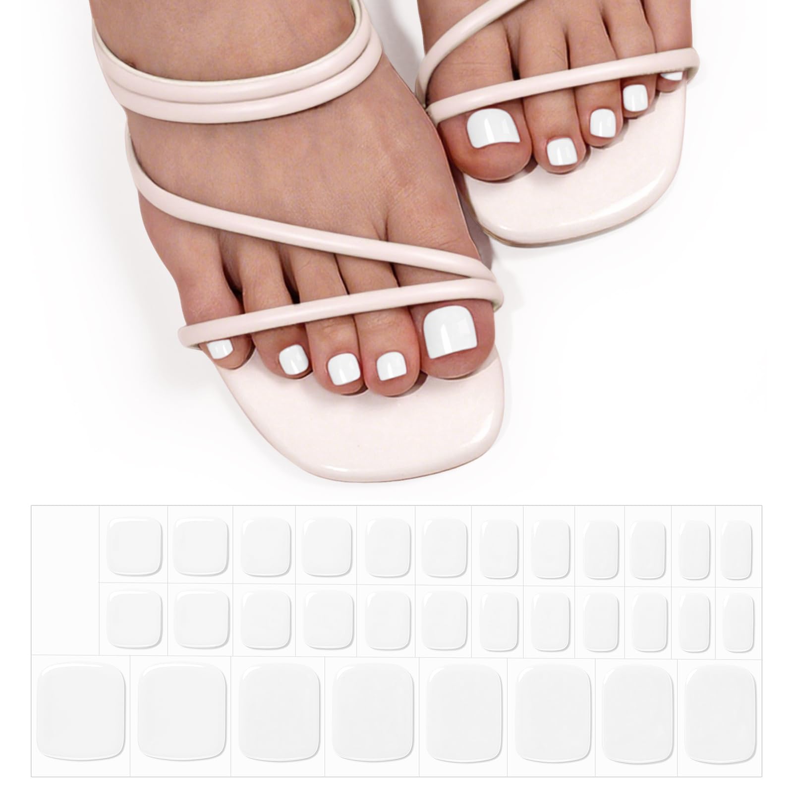 MIZHSE Semi Cured Gel Nail Strips, 32Pcs White Toenail Stickers Wraps